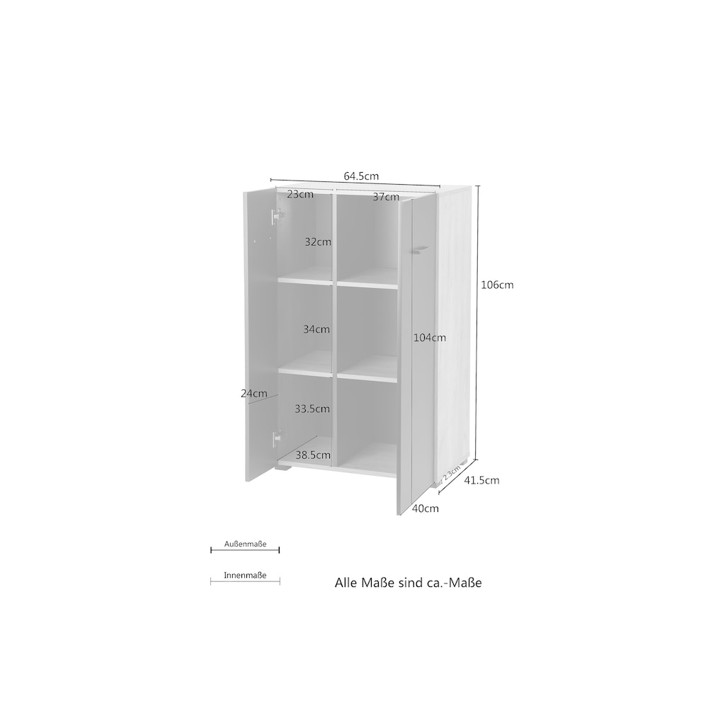 Places of Style Aktenschrank »Moid; Mehrzweckschrank,«, moderne Kommode mit viel Stauraum, Maße 64,5 x 41,5 x 106 cm