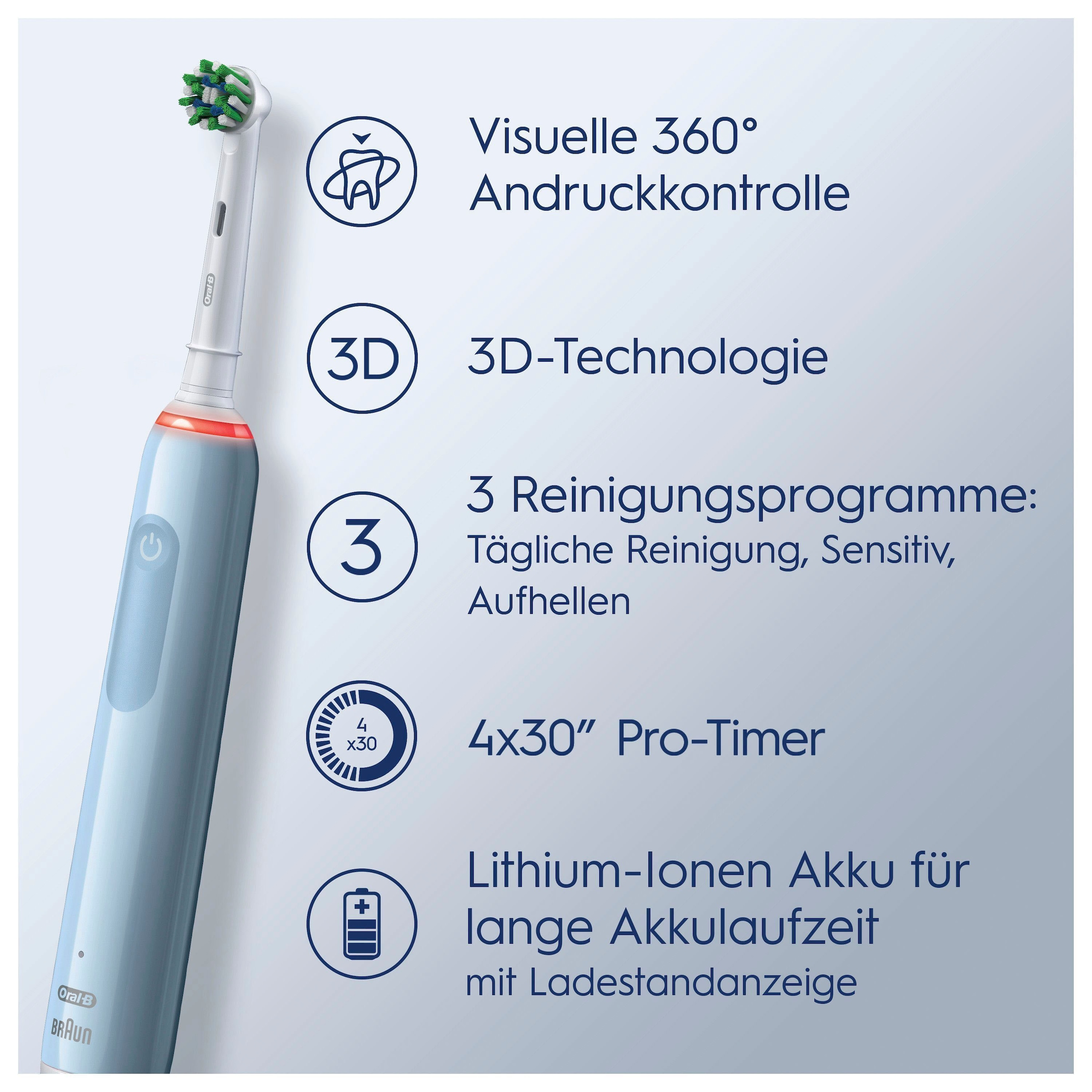Oral-B Elektrische Zahnbürste »Pro 3 3000«, 2 St. Aufsteckbürsten, 3 Putzmodi
