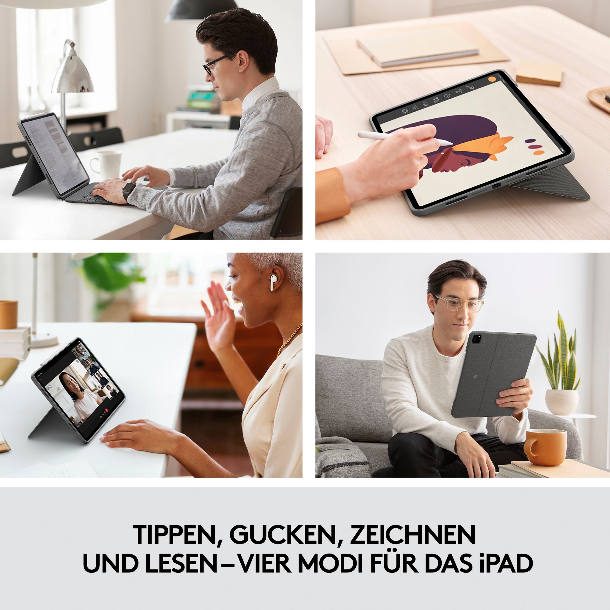 Logitech iPad-Tastatur »Combo Touch iPad Pro 12,9 (5. Gen - 2021) Keyboard Case«, (ausklappbare Füße-Multimedia-Tasten)