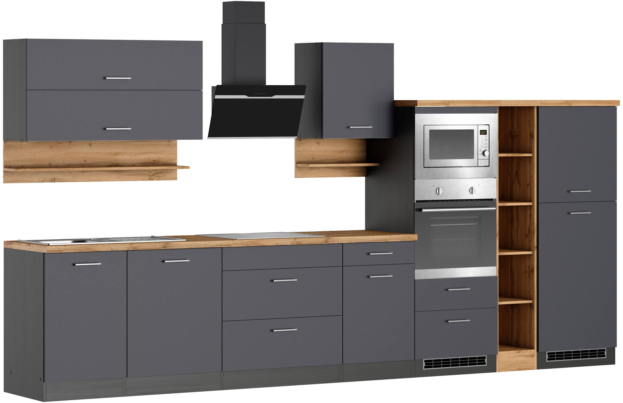 KOCHSTATION Küchenzeile »KS-Milan« 390 cm breit, viel Stauraum, wahlweise mit E-Geräten