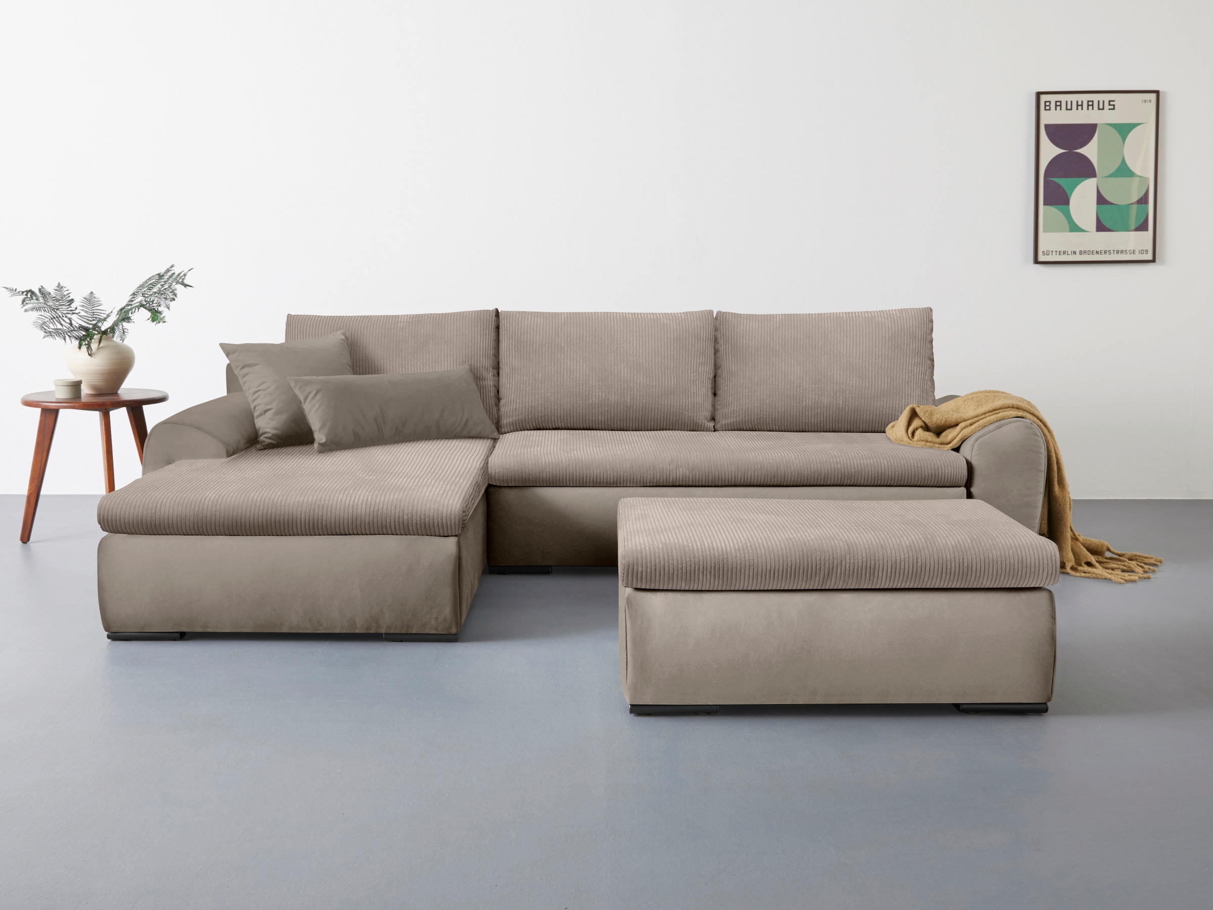 Home affaire Ecksofa »Win, L-Form, Breite 285cm«, optional mit Schlaffunktion und Bettkasten, taupe, Cord