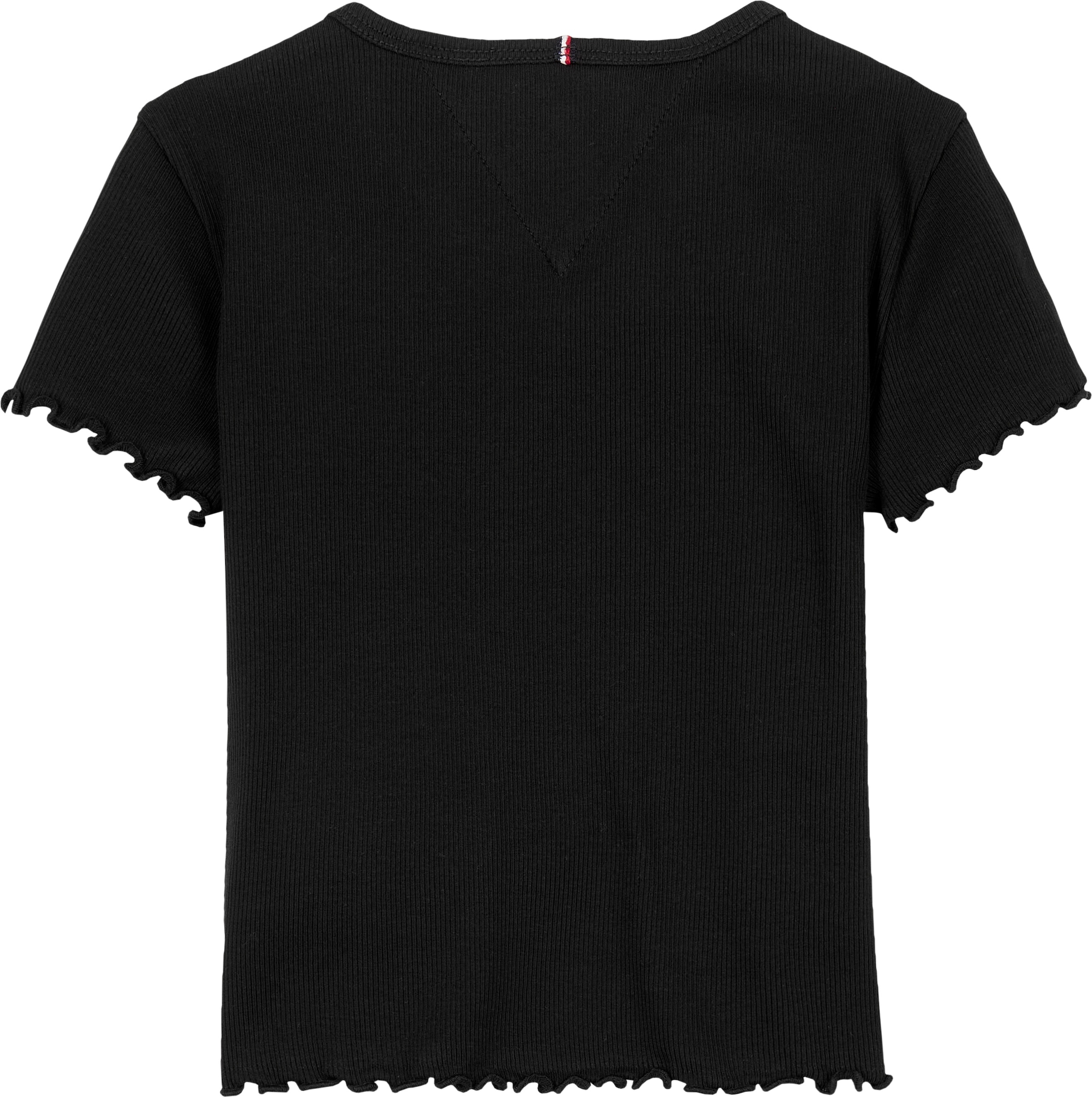 Tommy Hilfiger T-Shirt »ESSENTIAL RIB TOP SS«, mit Babylock-Kanten, mit Logostickerei