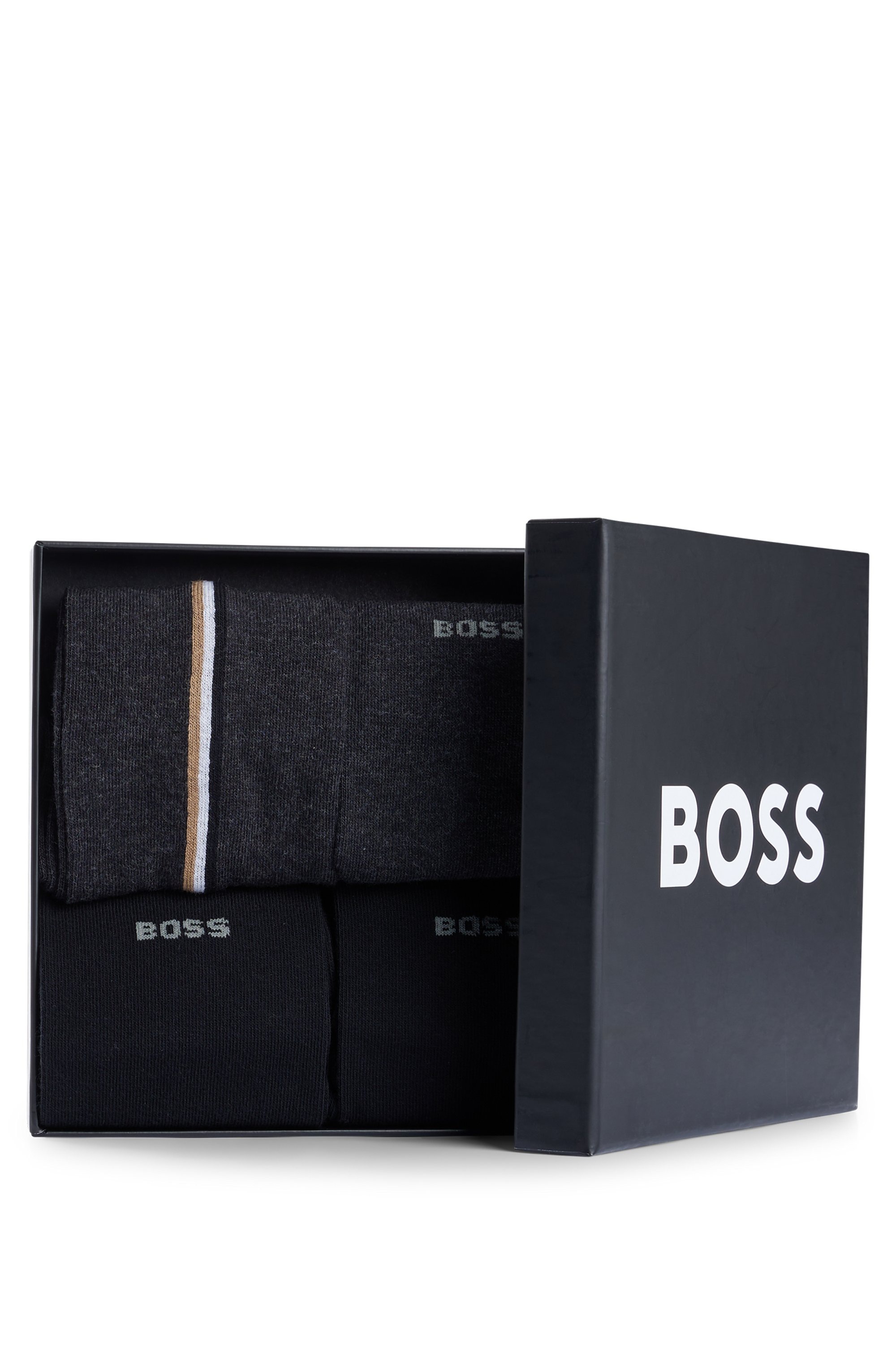 BOSS Businesssocken »4P RS Gift Iconic«, (Packung, 4 Paar), mit Kontraststreifen