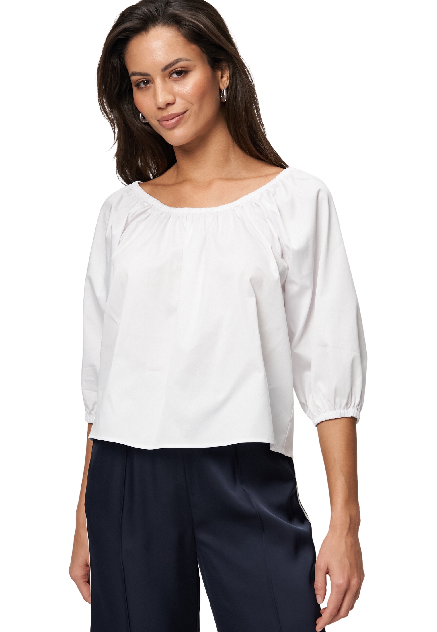 Zero Klassische Bluse »Blusenshirt mit tiefem Rundhalsausschnitt«