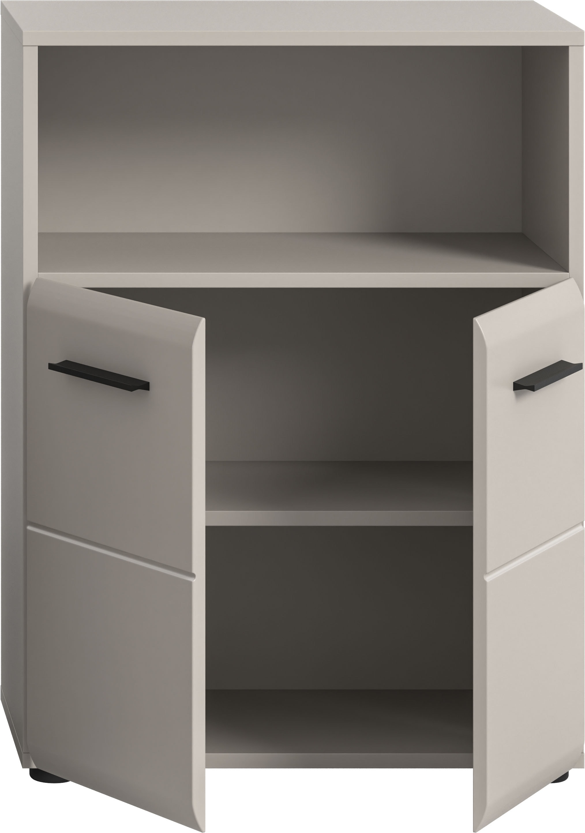 welltime Midischrank »FLORENZ,  Breite 60 cm, 2 Türen, 1 Fachboden, 1 offene Fach« TOPSELLER!, 1 Stk. tlg. hochwertige MDF Front, Griff schwarz, Badschrank, Bad