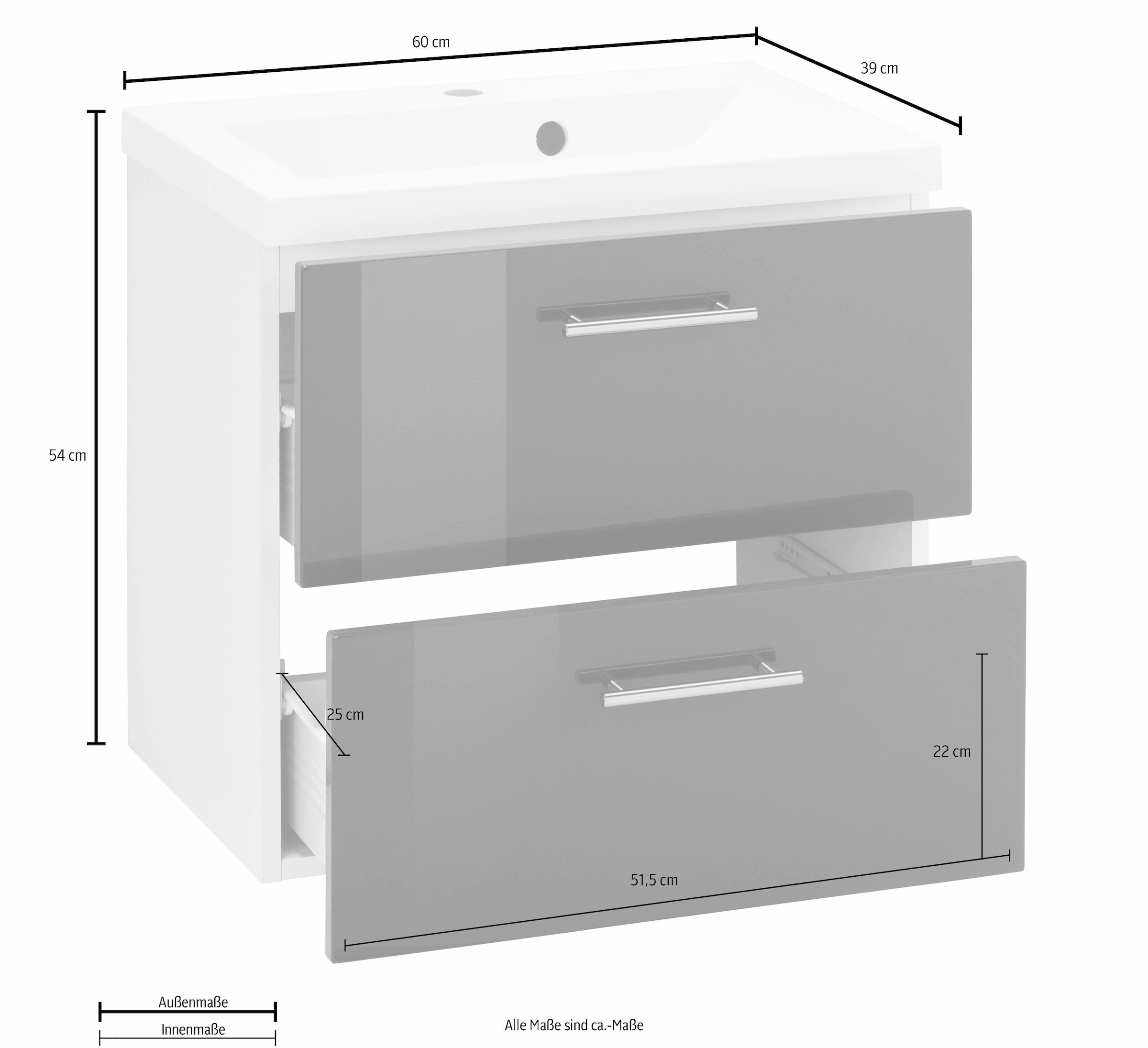 welltime Waschbeckenunterschrank »Venedig« Badmöbel, Waschtisch inkl. Waschbecken, Breite 60 cm