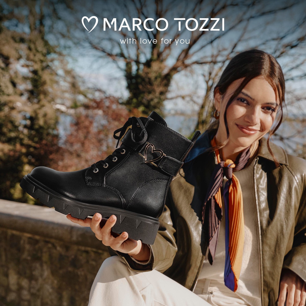 MARCO TOZZI Schnürstiefelette  Blockabsatz, Ankle Boots, Schnürboots mit Herz-Schmuckelement