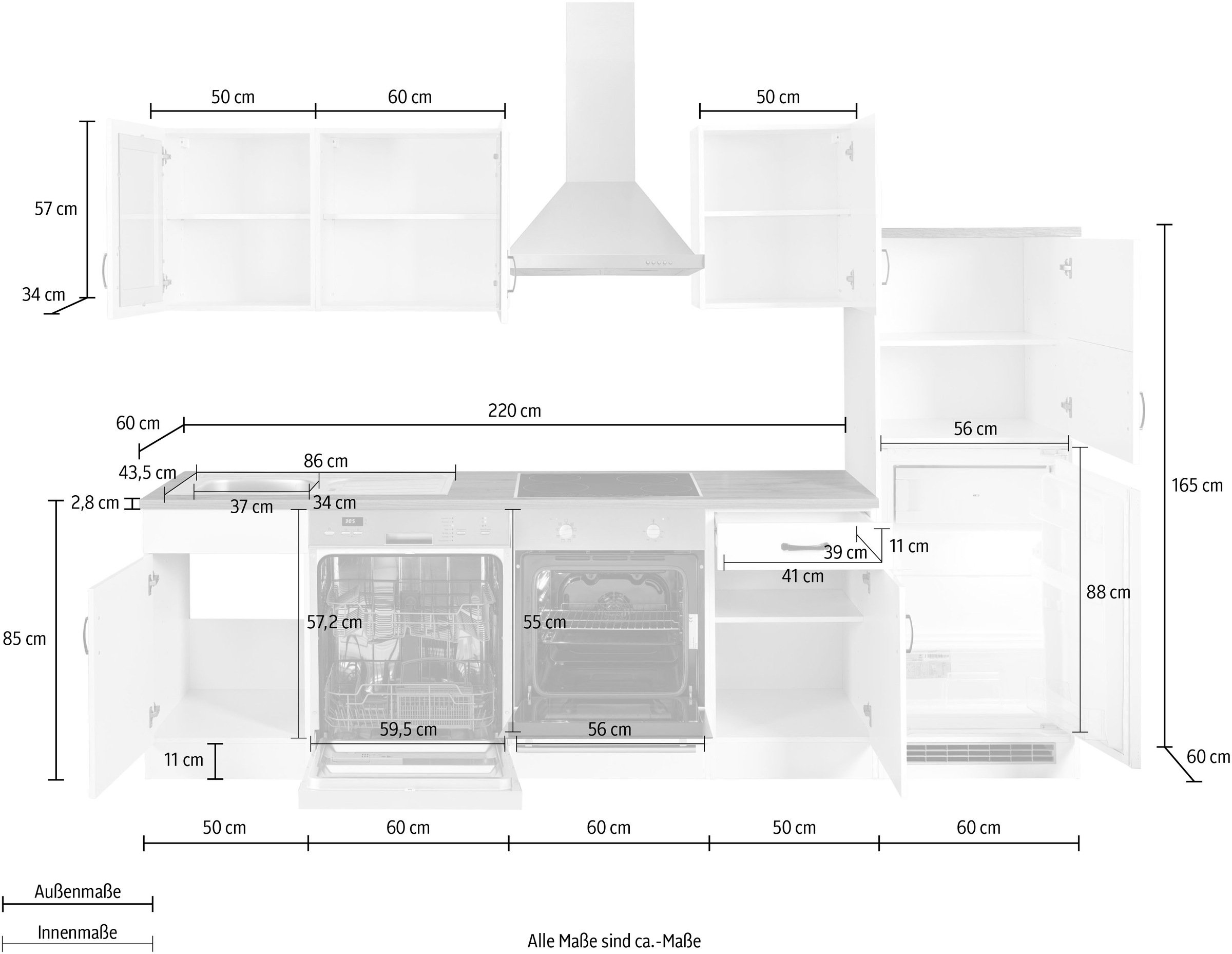 KOCHSTATION Küchenzeile »KS-Athen« mit E-Geräten, Breite 310 cm