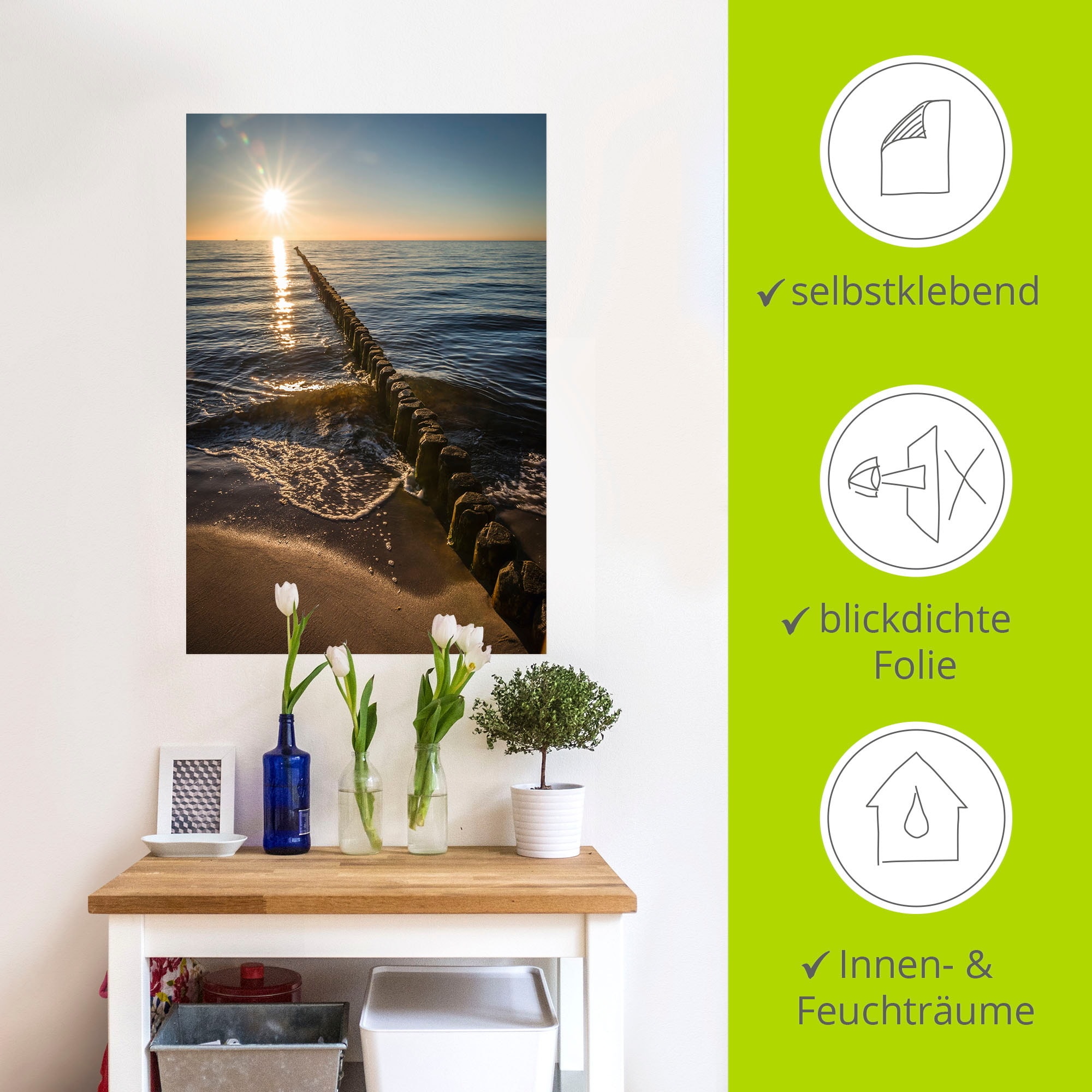 Artland Wandfolie »Buhnen und Sonnenuntergang Ostsee«, Küstenbilder, (1 St.), selbstklebend