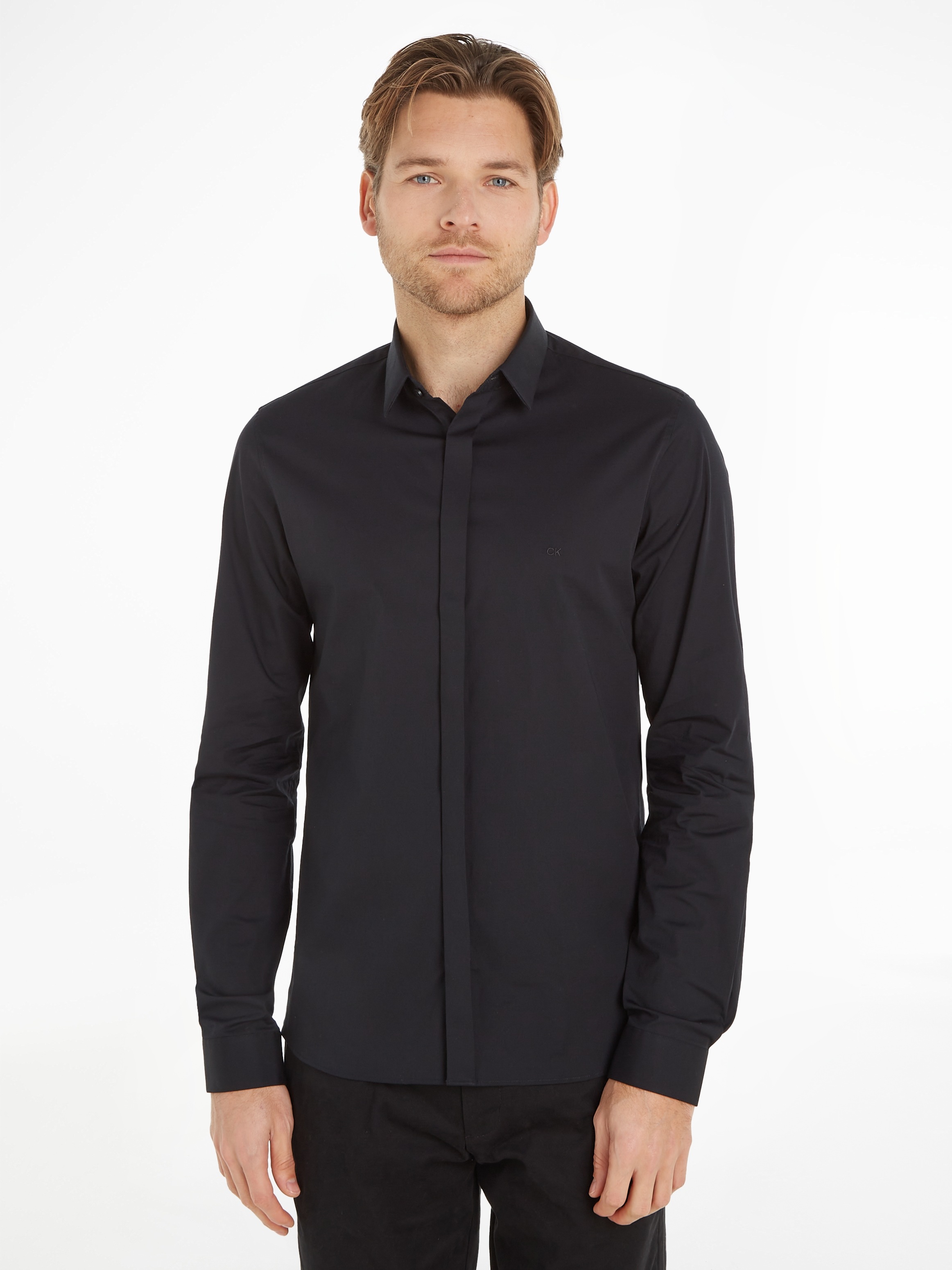 Calvin Klein Langarmhemd »POPLIN HP EXTRA SLIM SHIRT«, mit Logostickerei