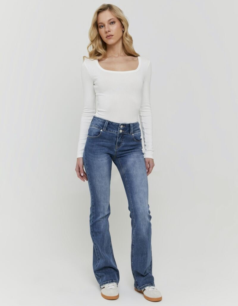 Tally Weijl Bootcut-Jeans »SPADECYNTIA« Baumwollmischung, Low Waist, mit doppeltem Knopf am breiten Bund