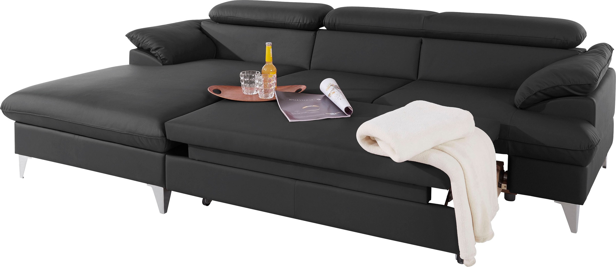 COTTA Polstergarnitur »Caluso L-Form«, (2 tlg.), Set bestehend aus: Ecksofa mit Kopfteilverstellung & Hocker