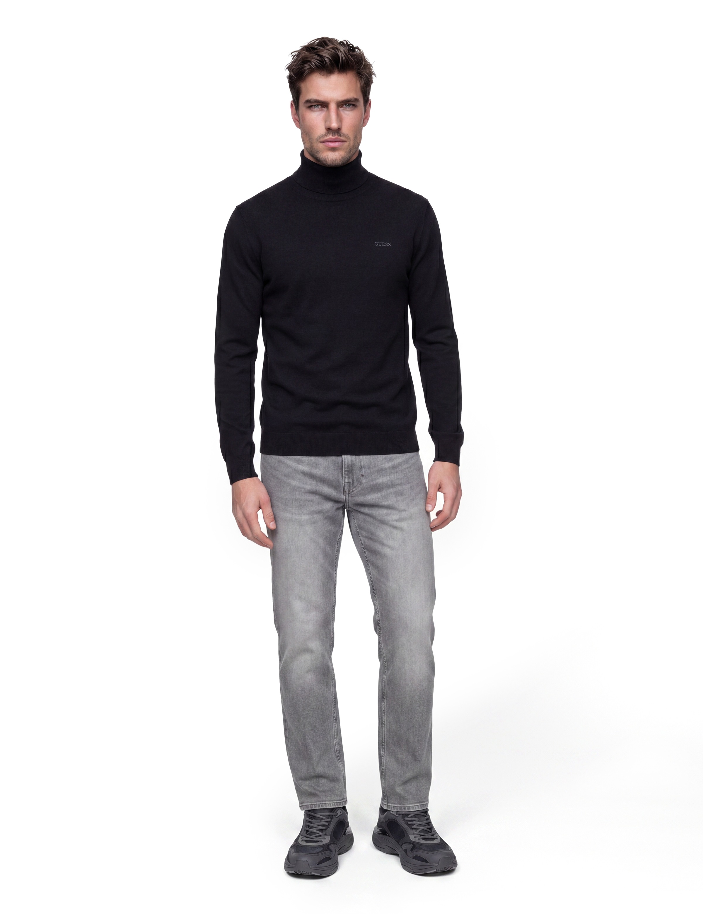 Guess Rollkragenpullover mit Seide und Wolle, Regular Fit, Logo-Schriftzug