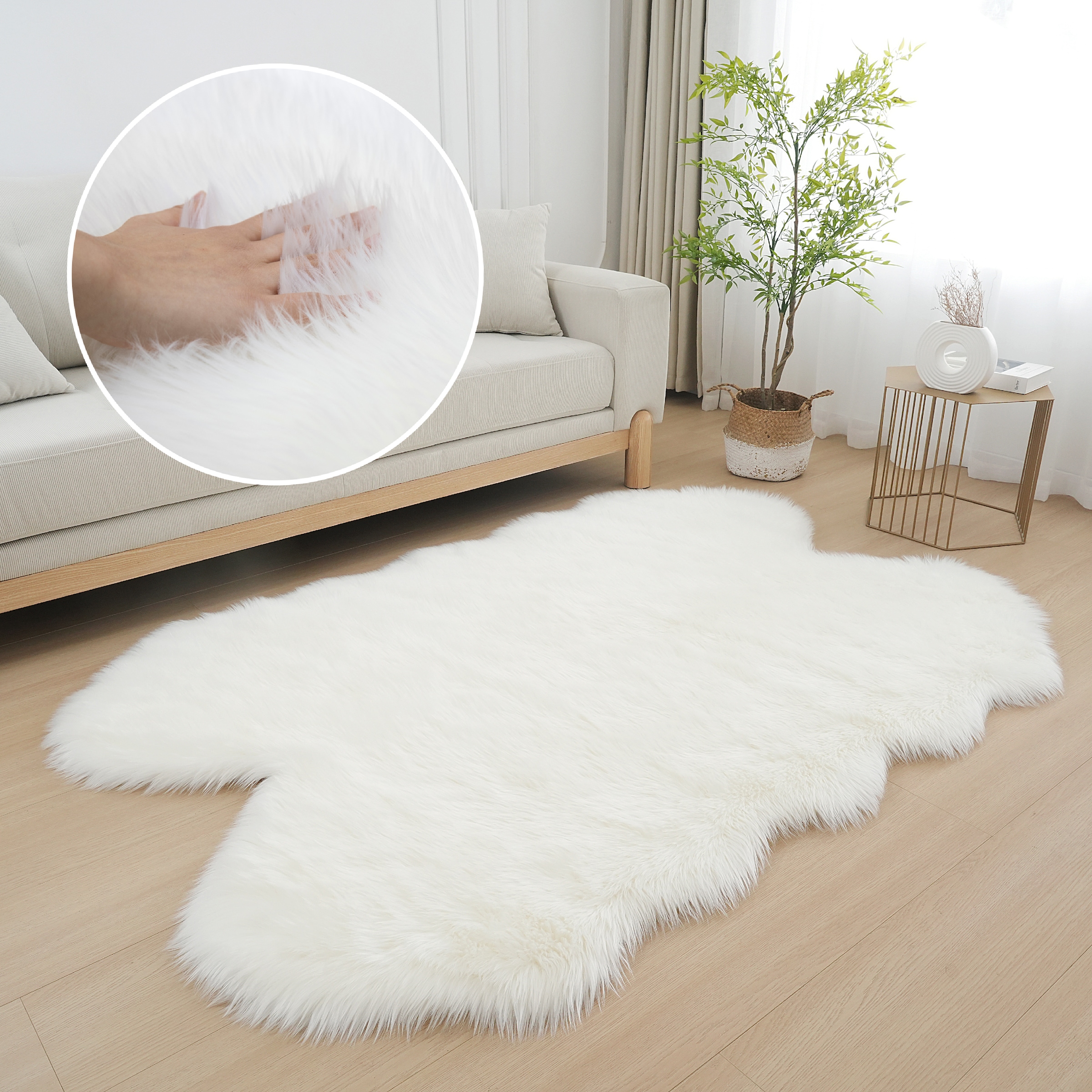 Home affaire Fellteppich »Dena Teppiche, Fellform, waschbar«, fellförmig, 60 mm Höhe, Kunstfell, weich, Uni-Farben, Wohnzimmer, Schlafzimmer, Esszimmer