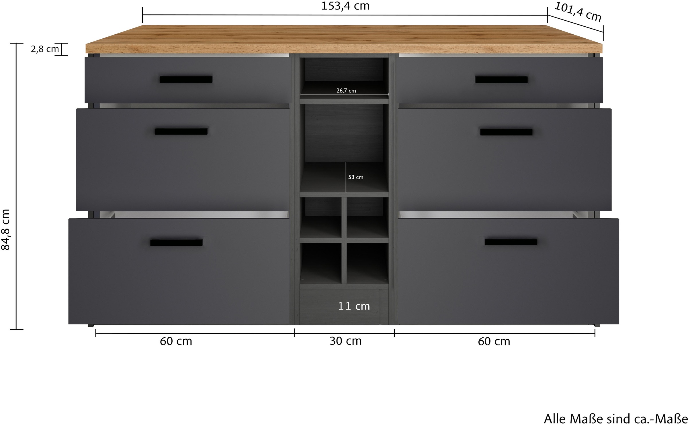 KOCHSTATION Kücheninsel »KS-Toronto«, Breite 153 cm, MDF-Fronten, Flaschenregal