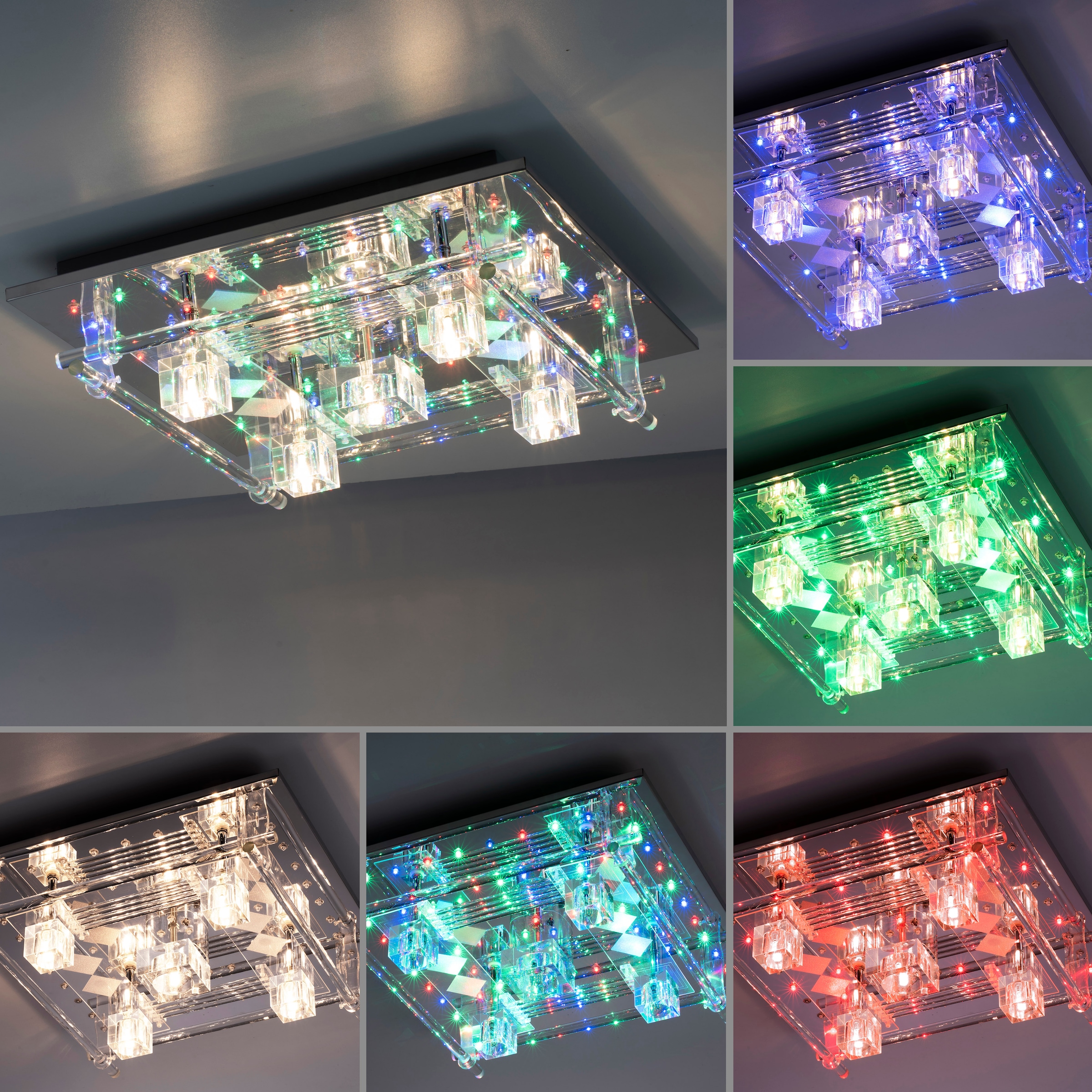 JUST LIGHT Deckenleuchte »KEMAL2.0«, 68 flammig, Leuchtmittel G4 | LED wechselbar-LED wechselbar-LED wechselbar-LED wechselbar, LED, RGB, Fernbedienung, Infrarot inkl., separat steuerbar über FB
