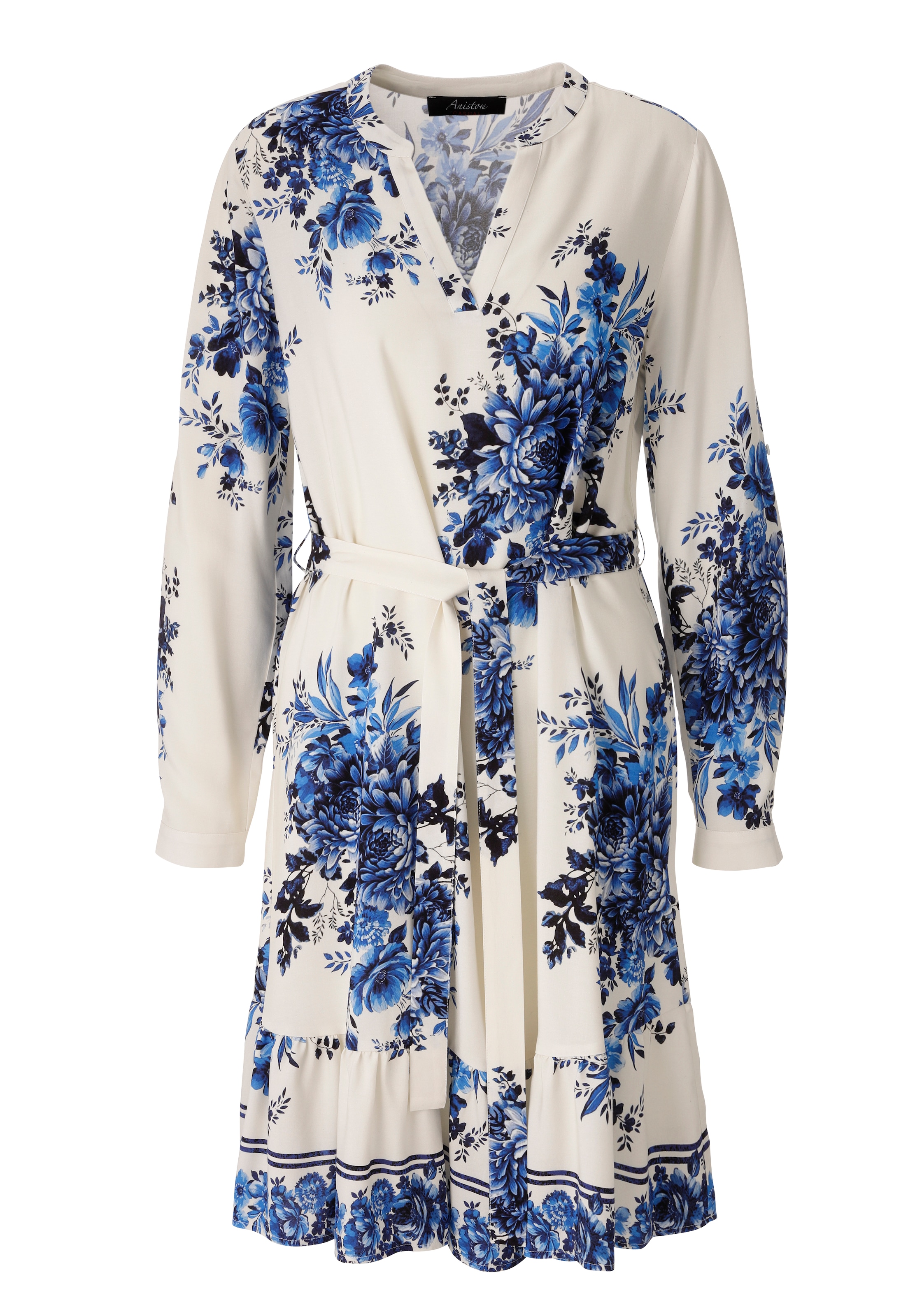 Aniston CASUAL Blusenkleid mit abnehmbarem Bindegürtel,  mit großflächigen Blumendruck - NEUE KOLLEKTION