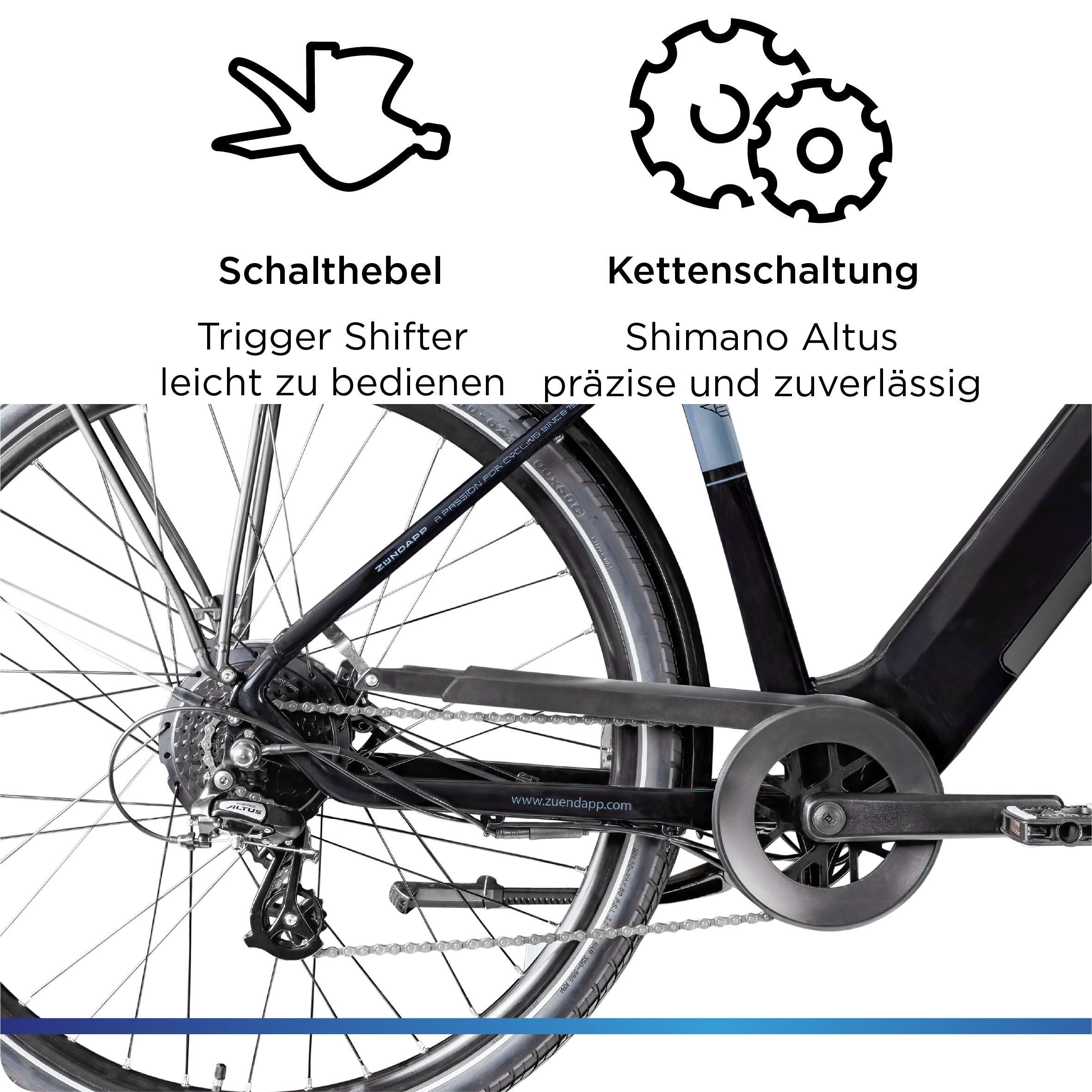 Zündapp »Z810« 24 Gang Shimano Altus RD-M310 Schaltwerk Kettenschaltung Heckmotor 250 W Pedelec, Elektrofahrrad für Herren