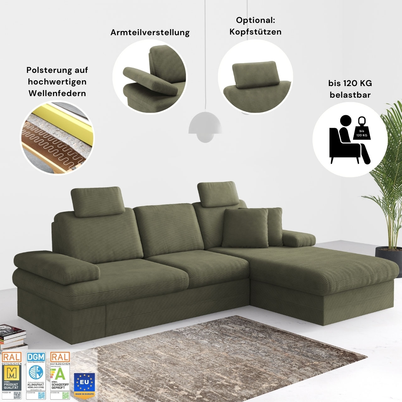 sit&more Ecksofa »Moreno«, mit Armteilverstellung,wahlweise mit Bettfunktion