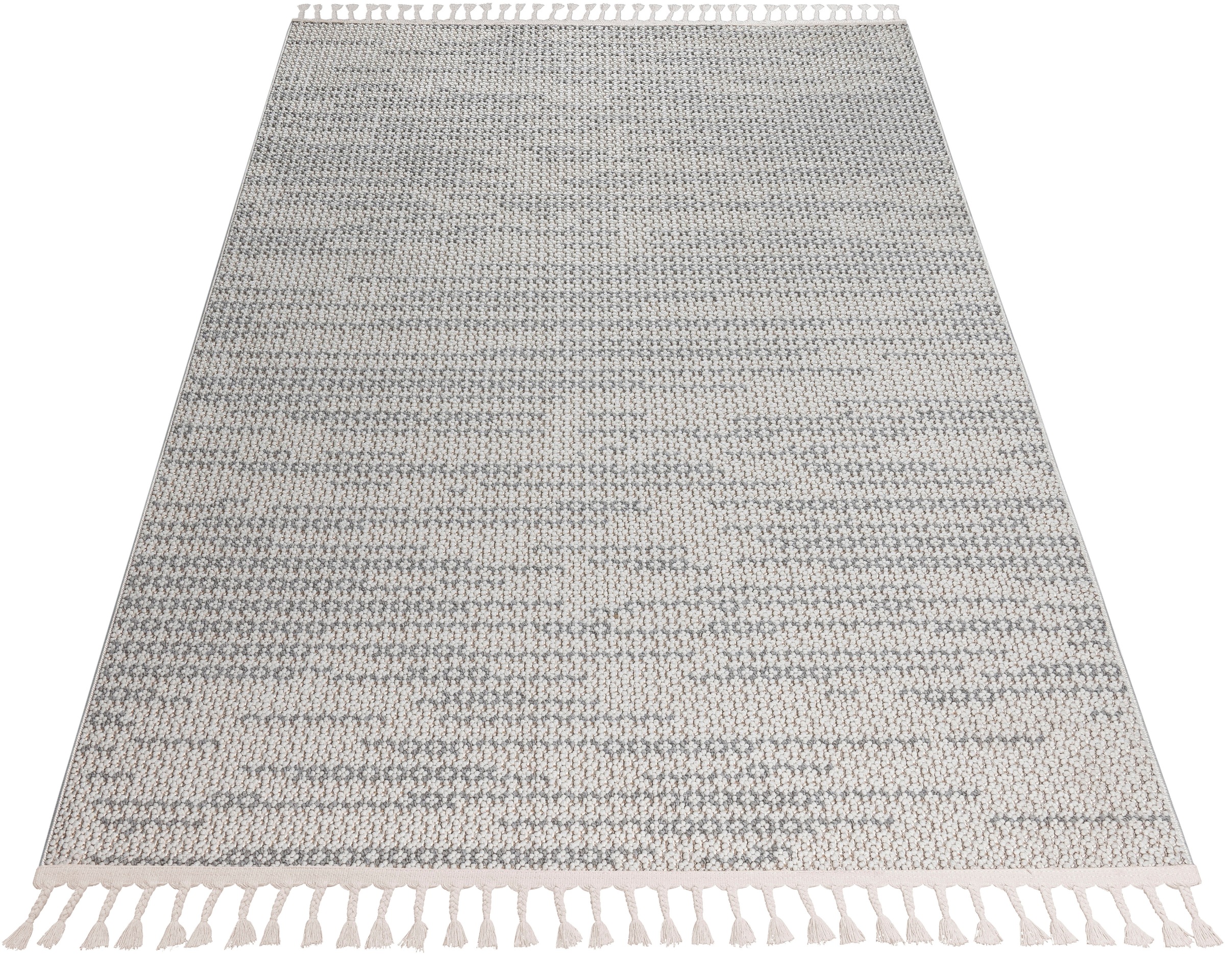 my home Teppich »Mads«, rechteckig, 6 mm Höhe, Boho, Woll-Look, Hoch-Tief-Struktur, In- und Outdoor geeignet, Fransen