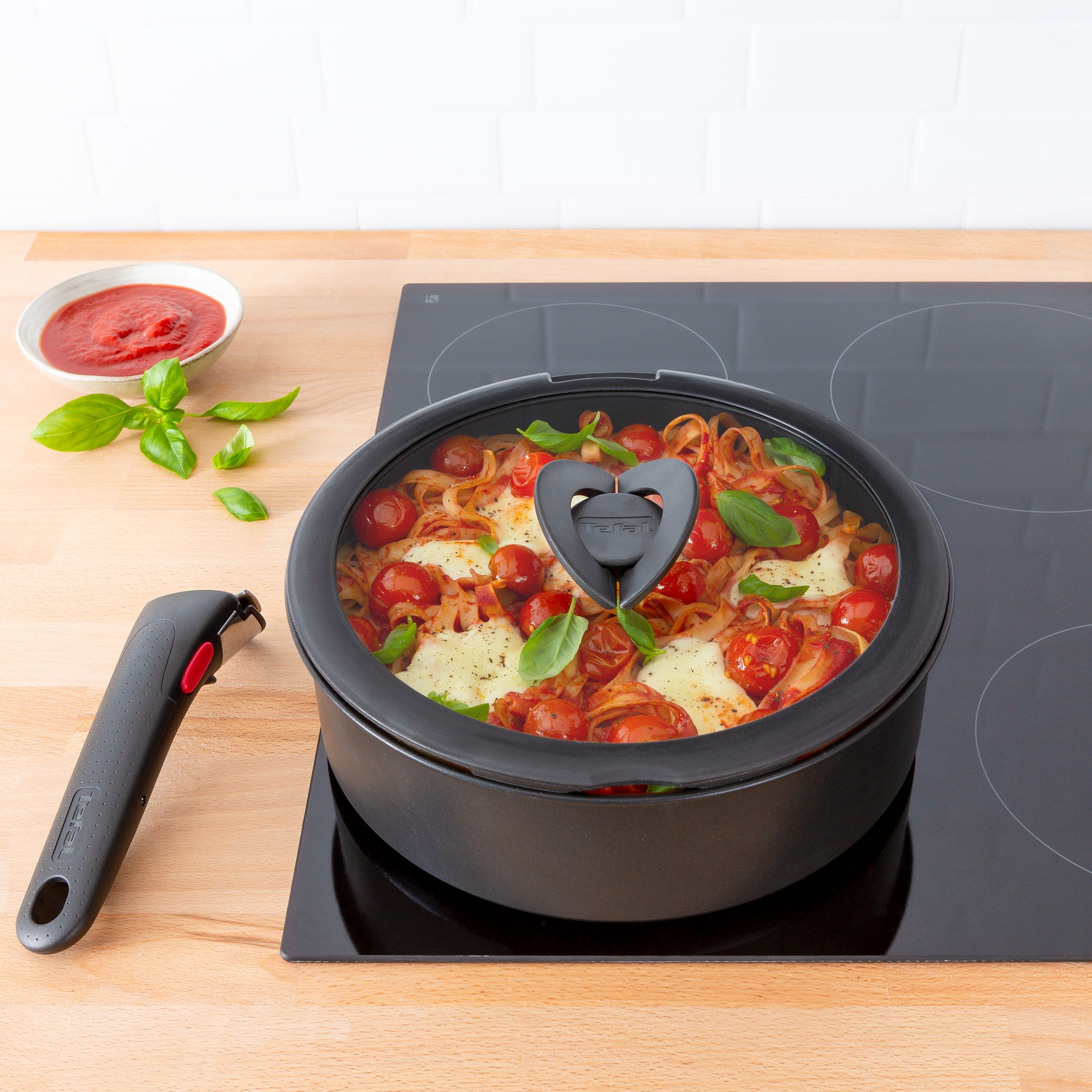 Tefal Deckel »98491 Ingenio 16/18/20 cm«, (Set, 3 tlg.), hervorragend für Ingenio Töpfe, Glasdeckel mit Silikonrand,Klappgriffe