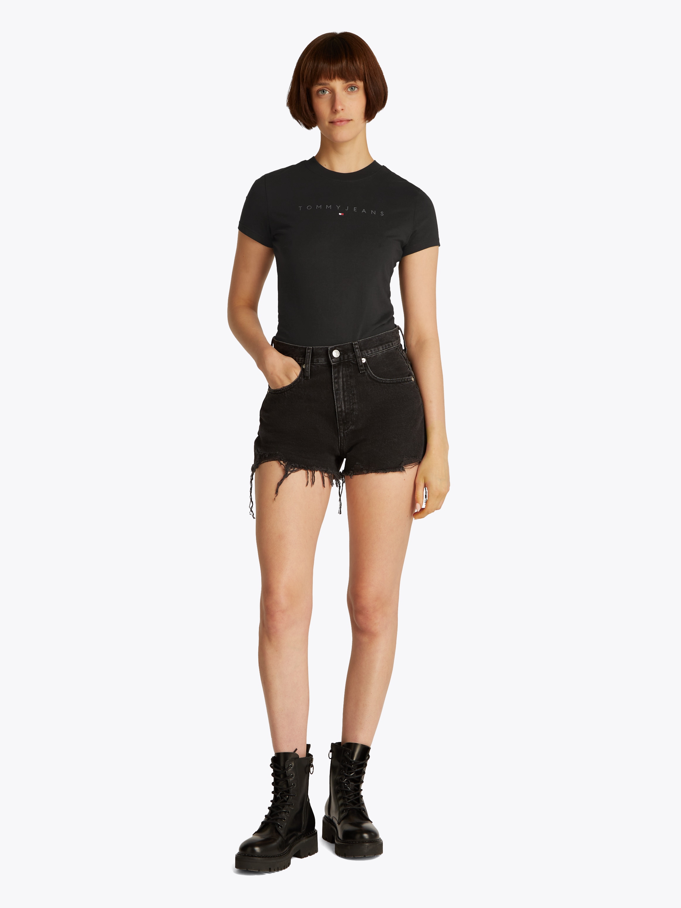Tommy Jeans Curve T-Shirt »TJW SLIM TONAL LINEAR TEE EXT«, in Großen Größen, Logodruck, Figurbetont