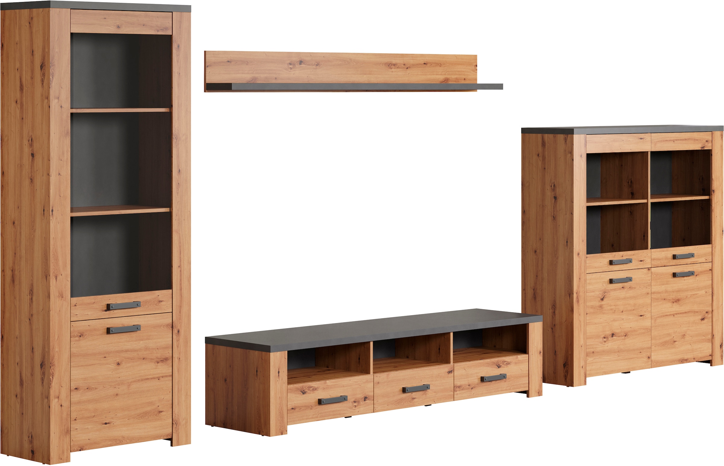 Home affaire TV-Wand »Ambres«, (4 St.), Modernes TV SET, Echtholzoptik, Breite ca. 409 cm, matt