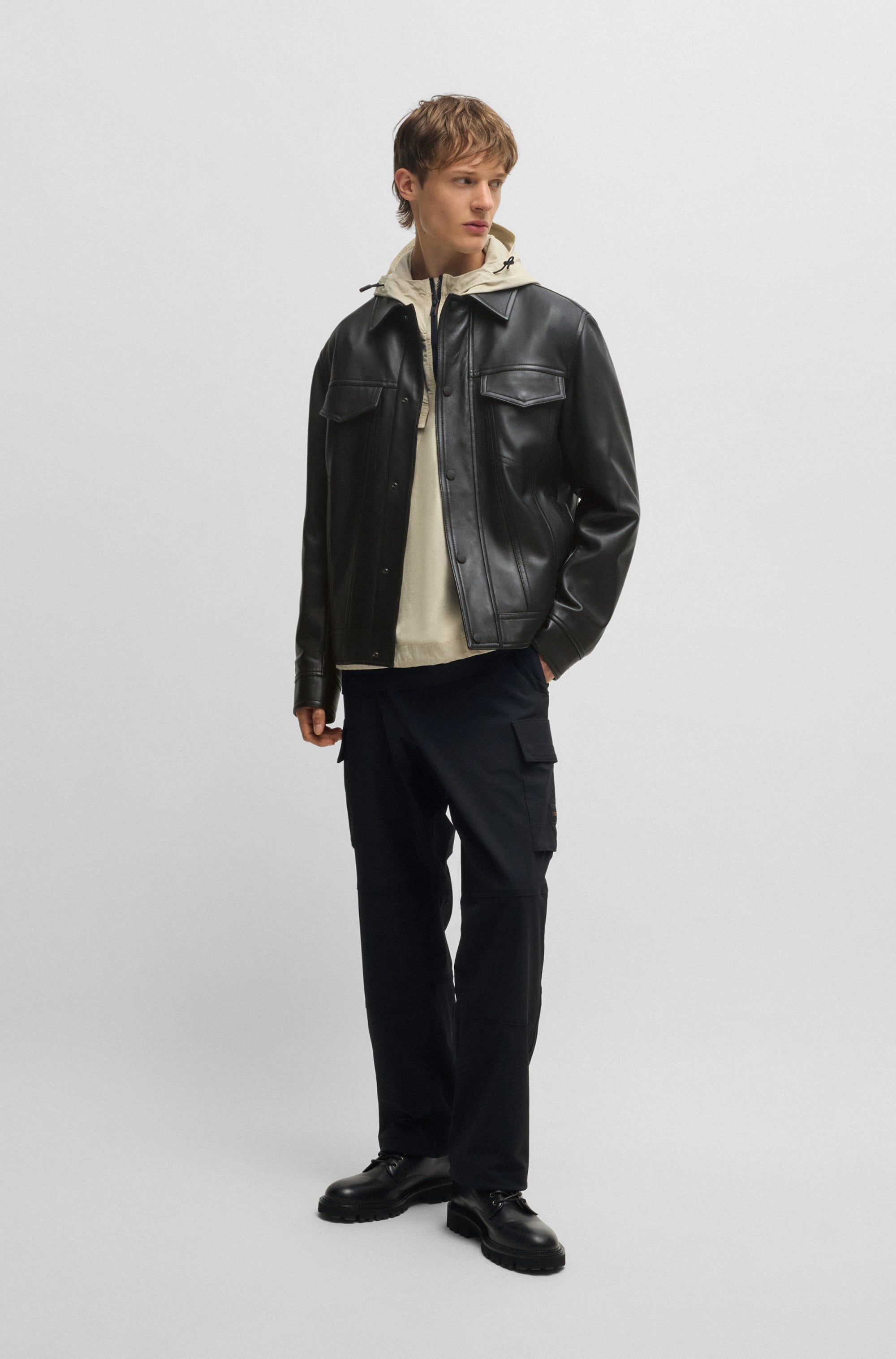 BOSS ORANGE Lederjacke »Jocruz«, mit Druckknopfleiste