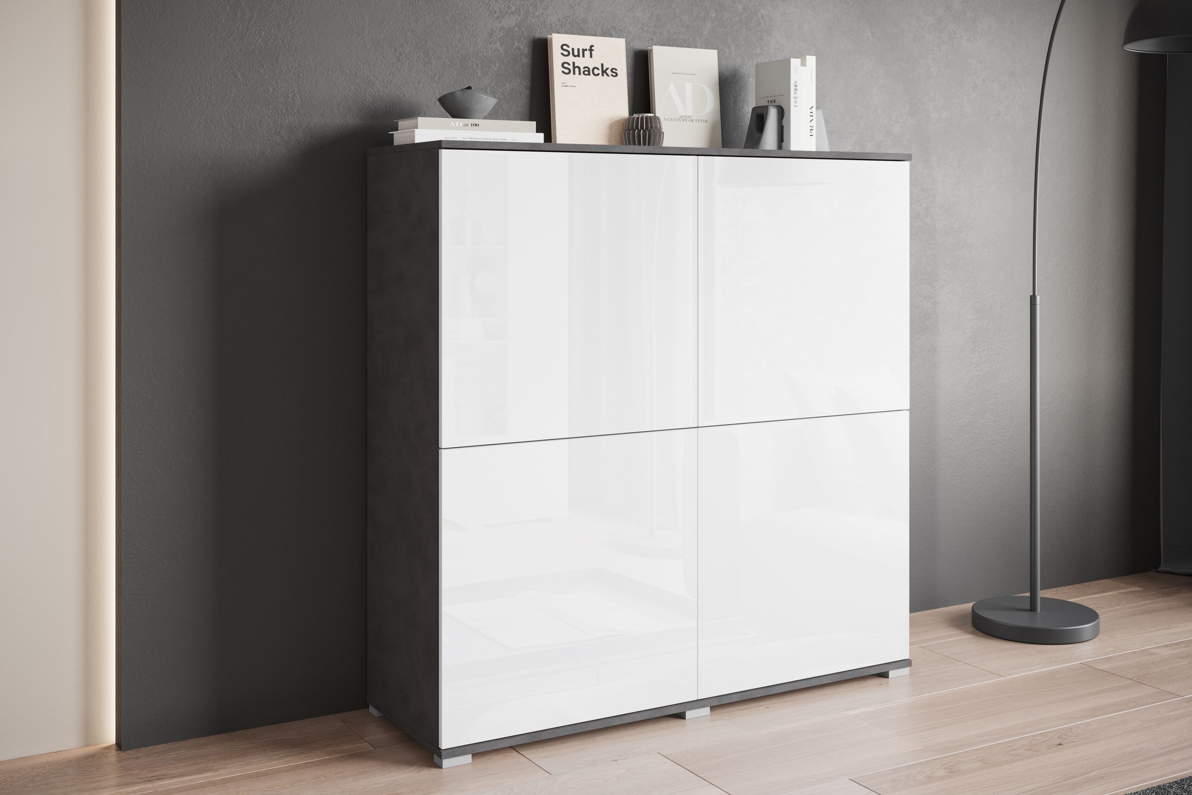 INOSIGN Highboard »Kenia, moderne grifflose Hochkommode mit 4 Türen, Breite 120 cm«, (1 St.), Push-to-Open-Fronten, höhenverstellbaren Einlegeböden
