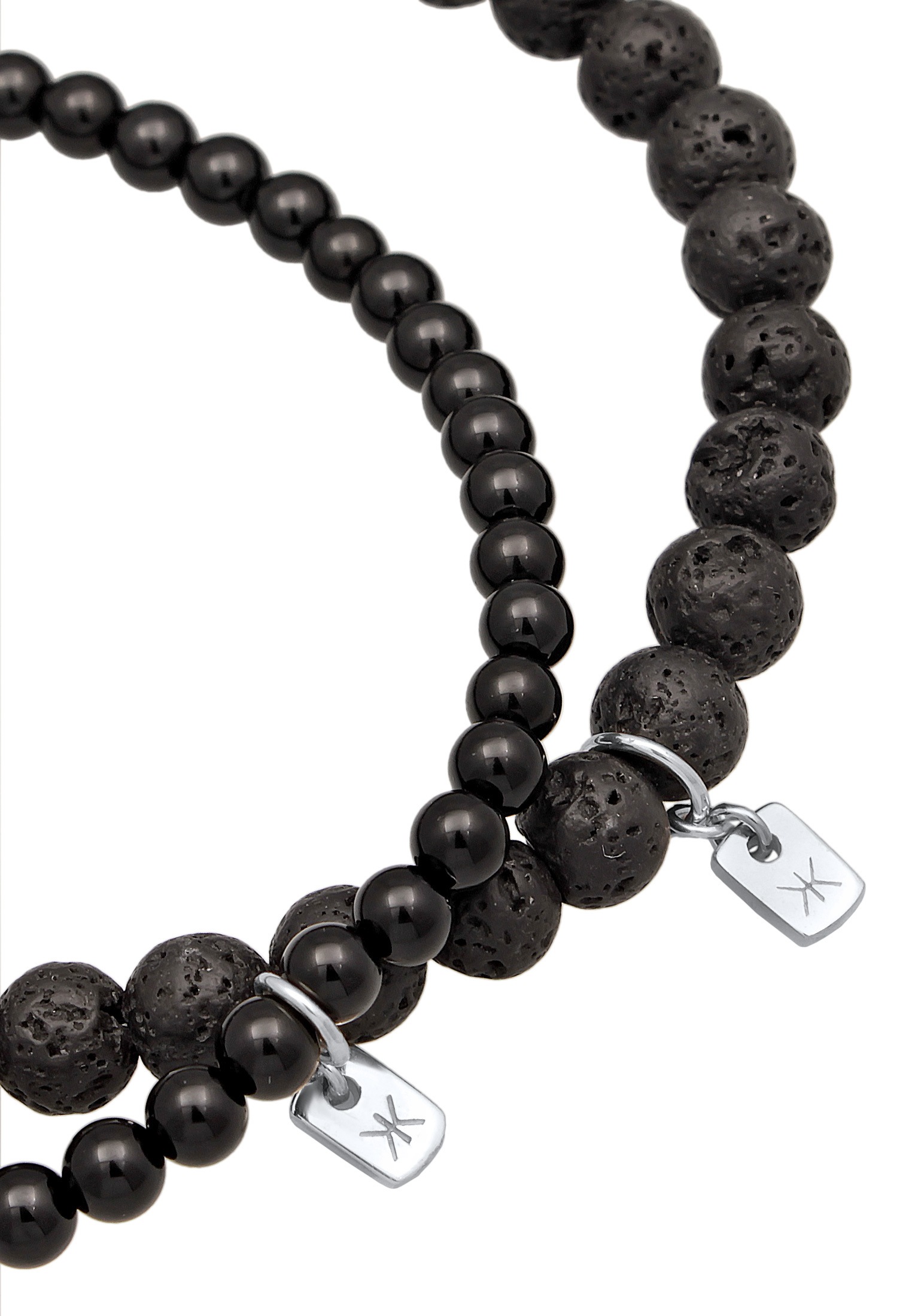 Kuzzoi Armkette »Armband Lava Onyx Edelstein Perlen Set Bead aus 925 Silber«