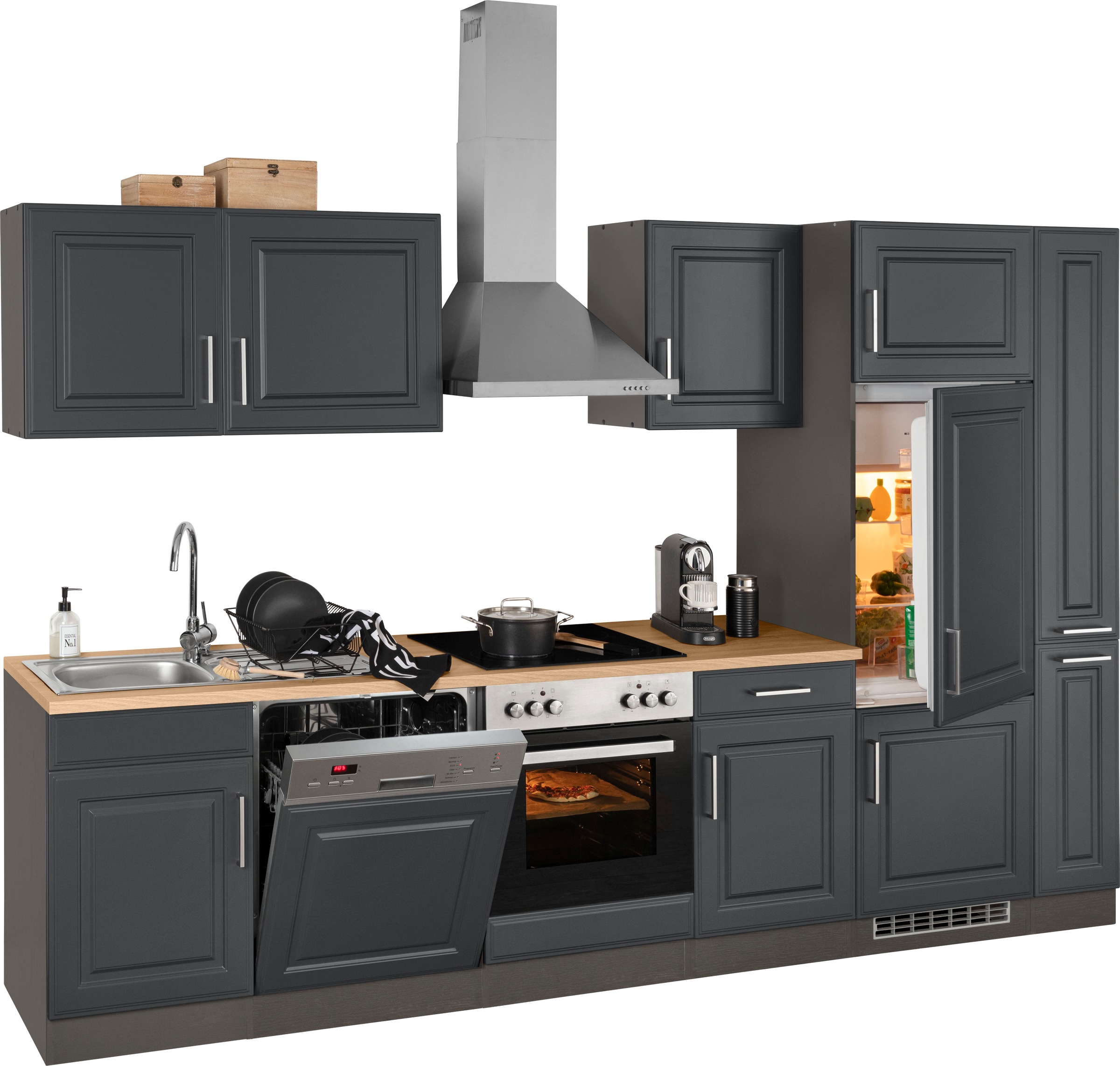 KOCHSTATION Küchenzeile »KS-Stockholm« Breite 310 cm, mit hochwertigen MDF Fronten im Landhaus-Stil