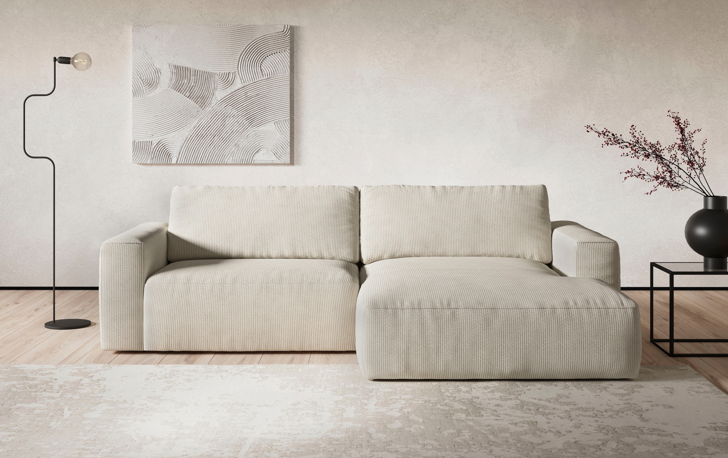 COTTA Ecksofa »Lasso L-Form, XL-Sofa«, mit breiter Recamiere im trendigen Cord oder angenehmen Strukturstoff