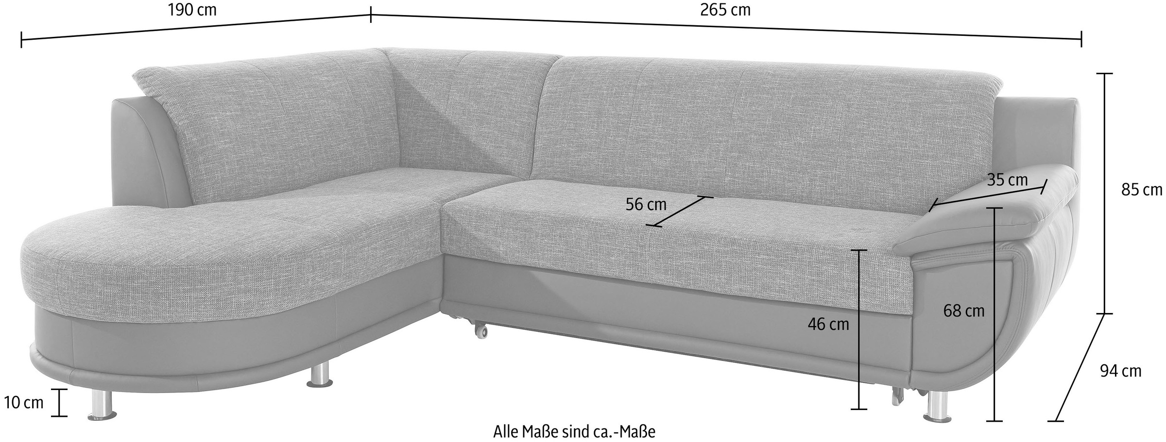 TRENDMANUFAKTUR Ecksofa »Rondo 3, zeitlos und bequem, Materialmix, breite Armlehnen, L-Form« wahlweise mit Federkern für mehr Komfort, wahlweise mit Bettfunktion
