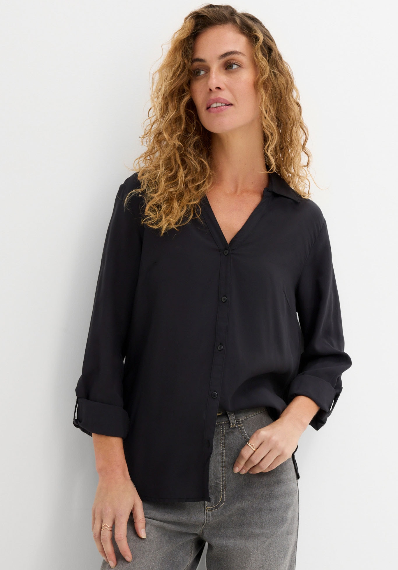 bonprix Langarmbluse figurumspielende Passform, für Casualmode, aus Viskose