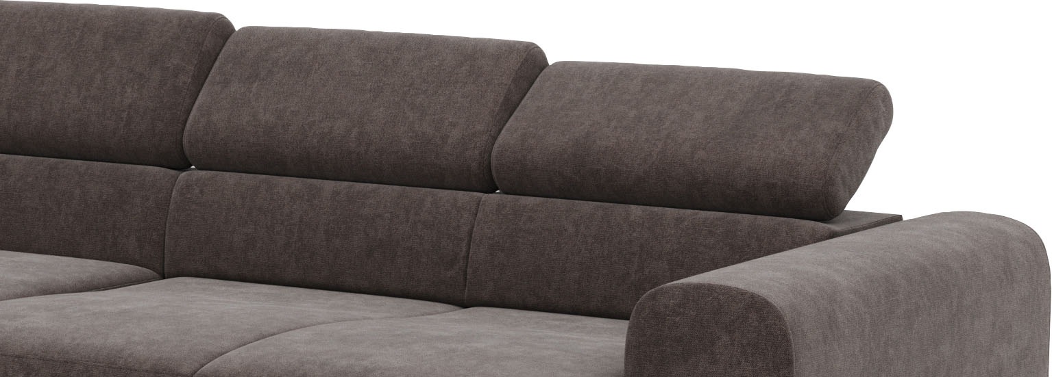 Places of Style Ecksofa »Carlo L-Form«, mit Kopfteilverstellung & Holz-Rahmenoptik, wahlweise Relaxfunktion