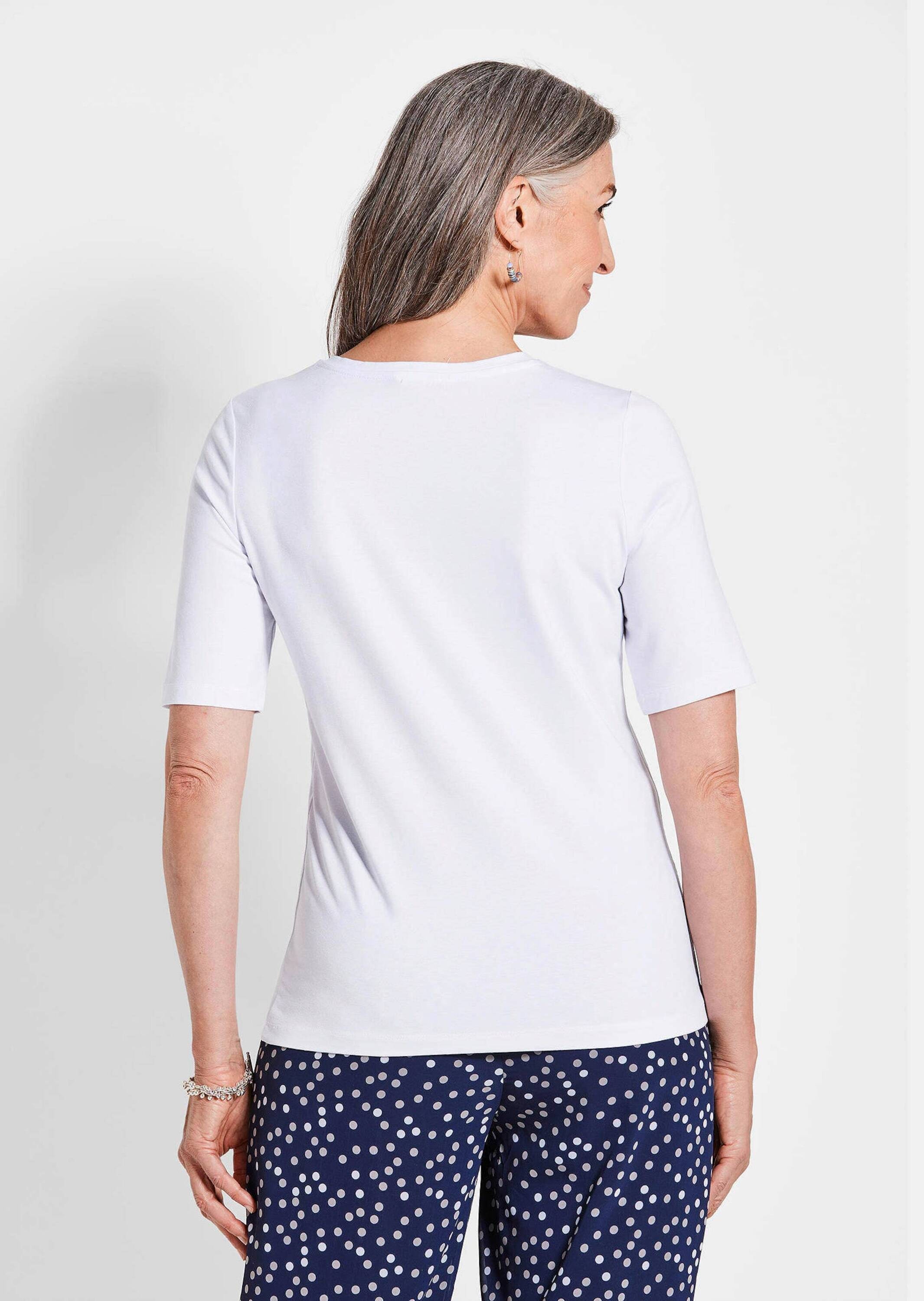 GOLDNER Kurzarmshirt »Kurzgröße Jersey-Oberteil mit grafischem Glanzdruck«