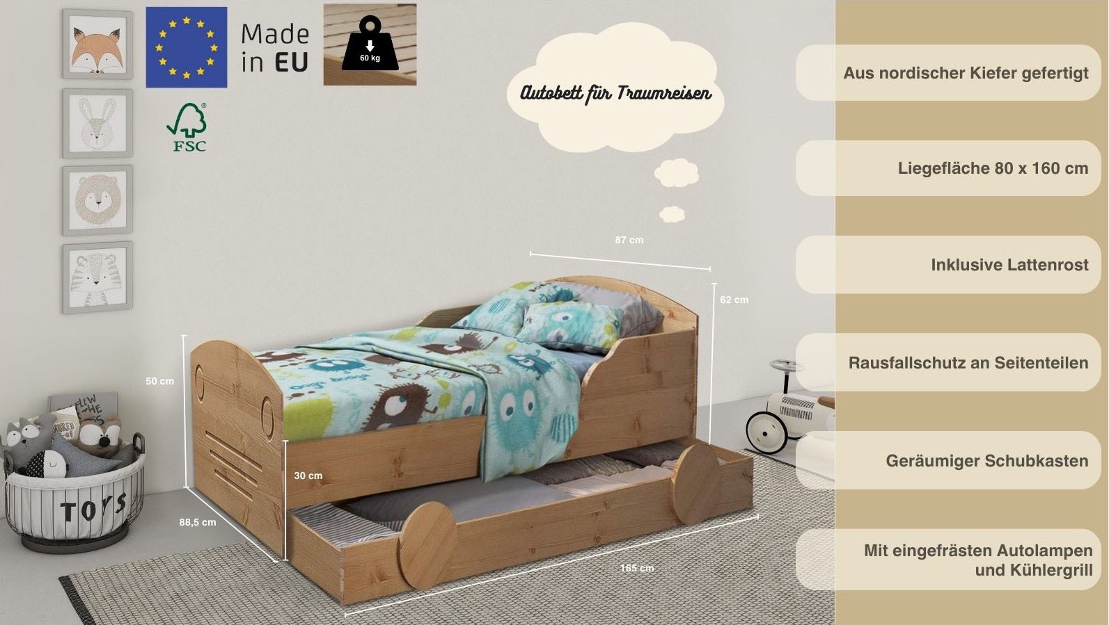 OTTO home »Levke« aus massiver Kiefer, 90x160 cm, inklusive Schubkasten und Lattenrost