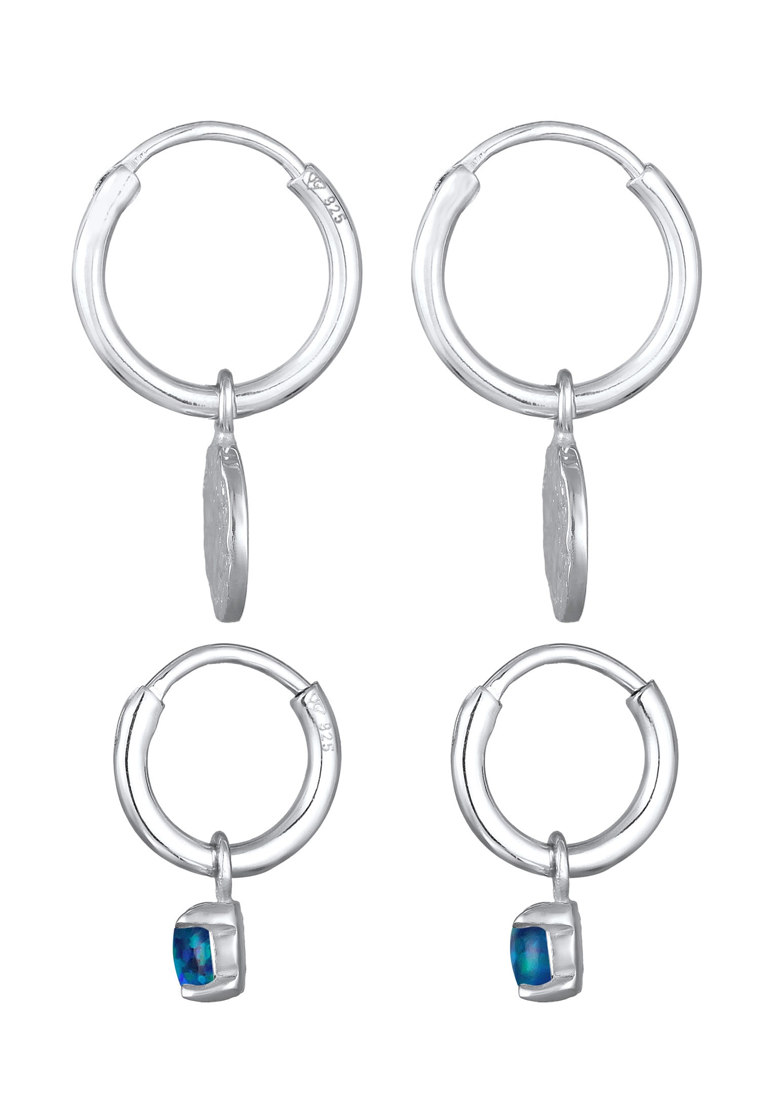 Elli Ohrstecker-Set »Ohrringe Creolen Plättchen Opal blau 2er Set 925 Silber«