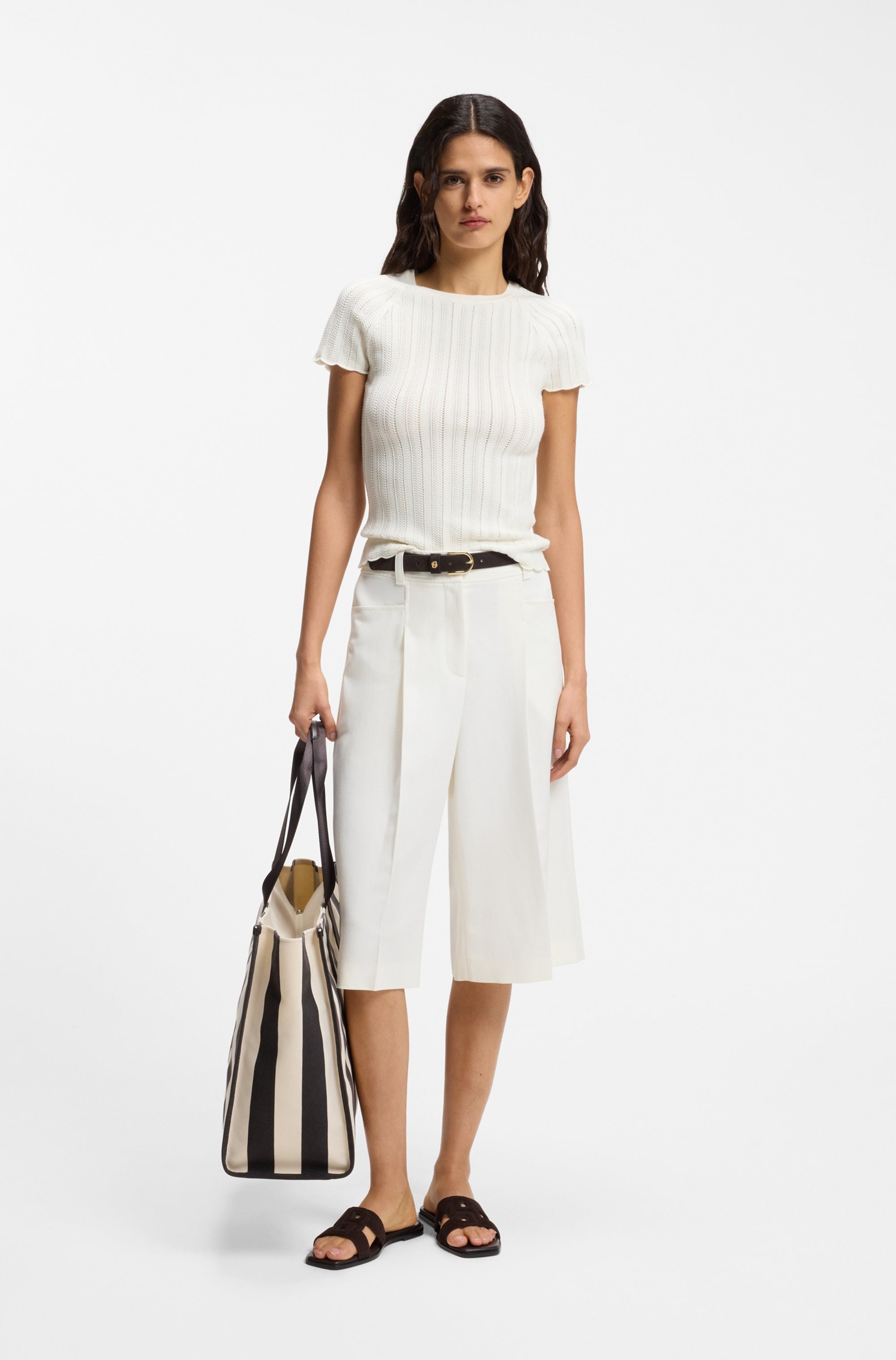 BOSS ORANGE Kurzarmpullover »Fice Premium Damenmode« mit Wellenstruktur, Slim Fit