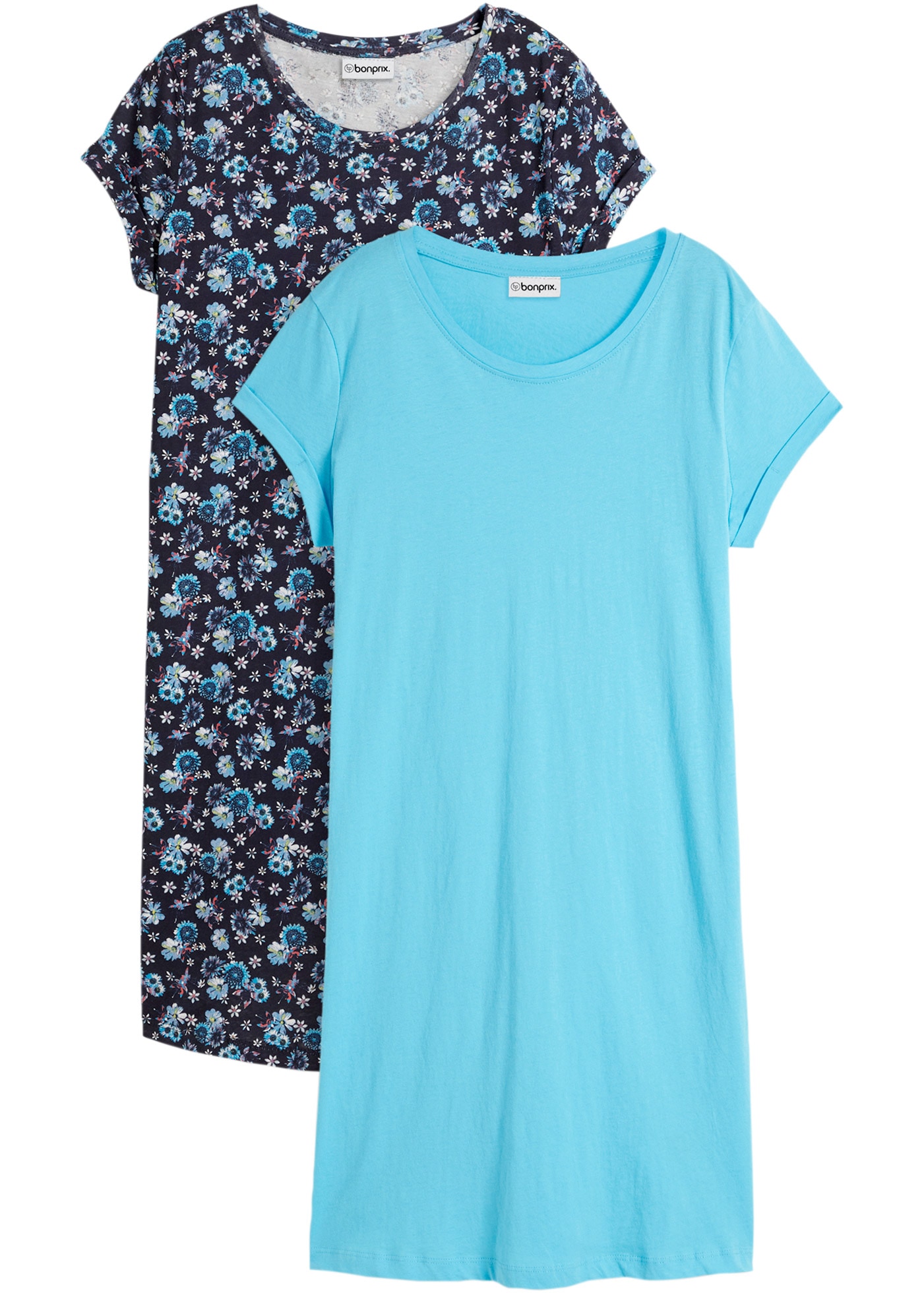 bonprix Shirtkleid Packung, 2 tlg. für warme Tage, aus reiner Baumwolle, leicht ausgestellte Form