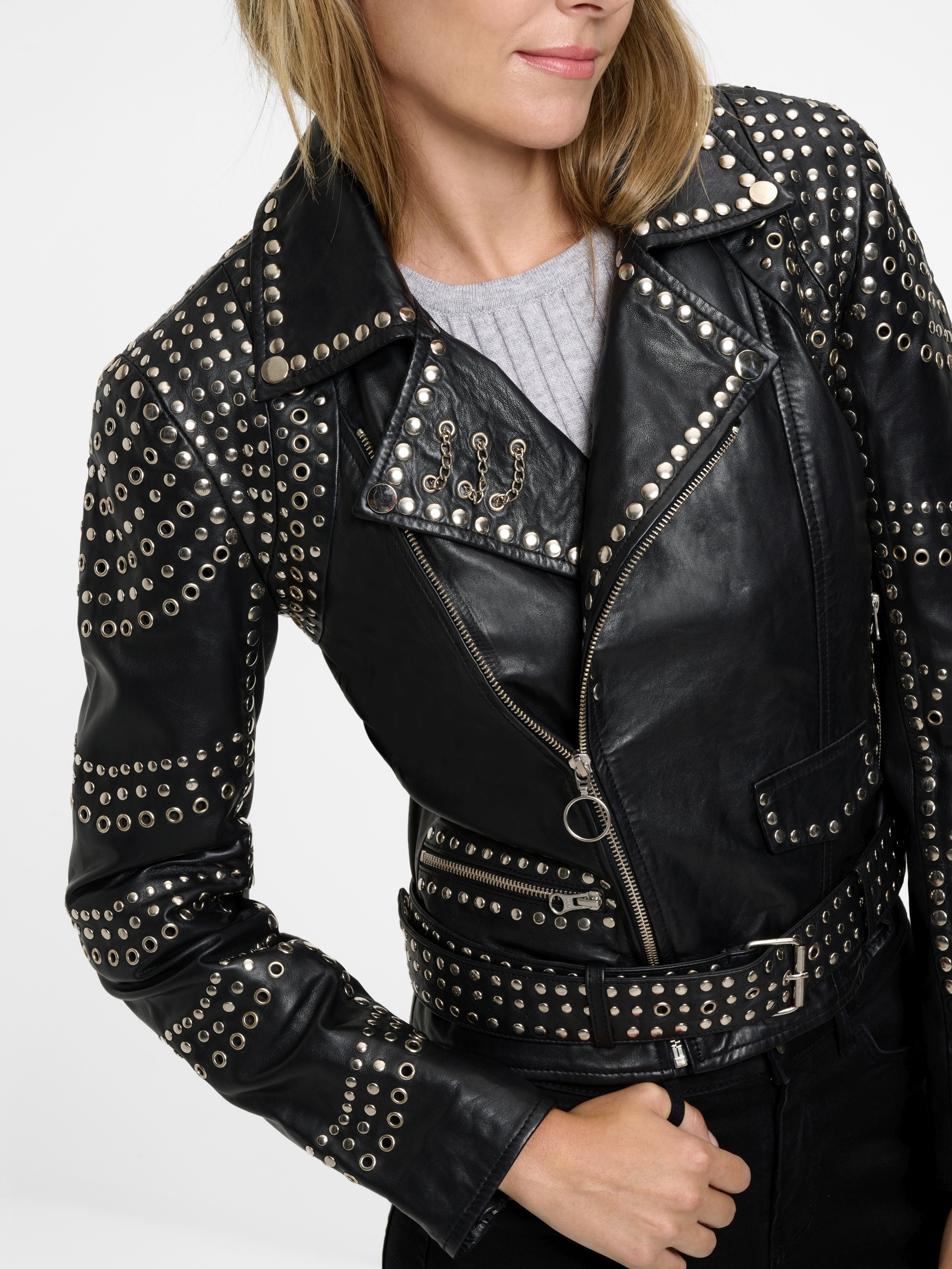 RICANO Bikerjacke »Lederjacke Selina« ohne Kapuze Handgefertigt aus echtem Leder