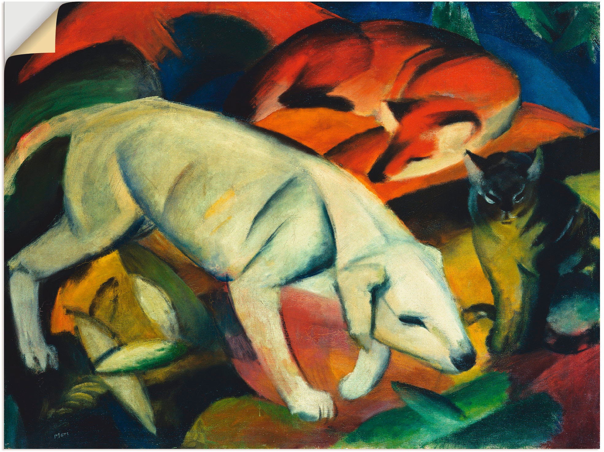 Artland Wandbild »Drei Tiere (Hund Fuchs und Katze). 1912«, Haustiere, (1 St.), in vielen Größen & Produktarten - Alubild / Outdoorbild für den Außenbereich, Leinwandbild, Poster, Wandaufkleber / Wandtattoo auch für Badezimmer geeignet