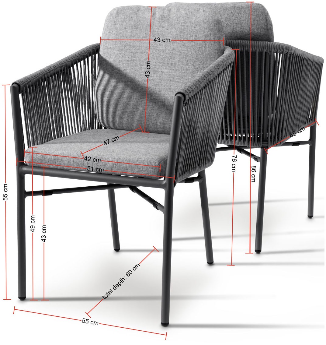 Destiny Garten-Essgruppe »LUCCA SAN MARINO  4 Se + Tisch OV 180x90cm holzf./ taupe« Set,  Aluminium, Rope, Polywood