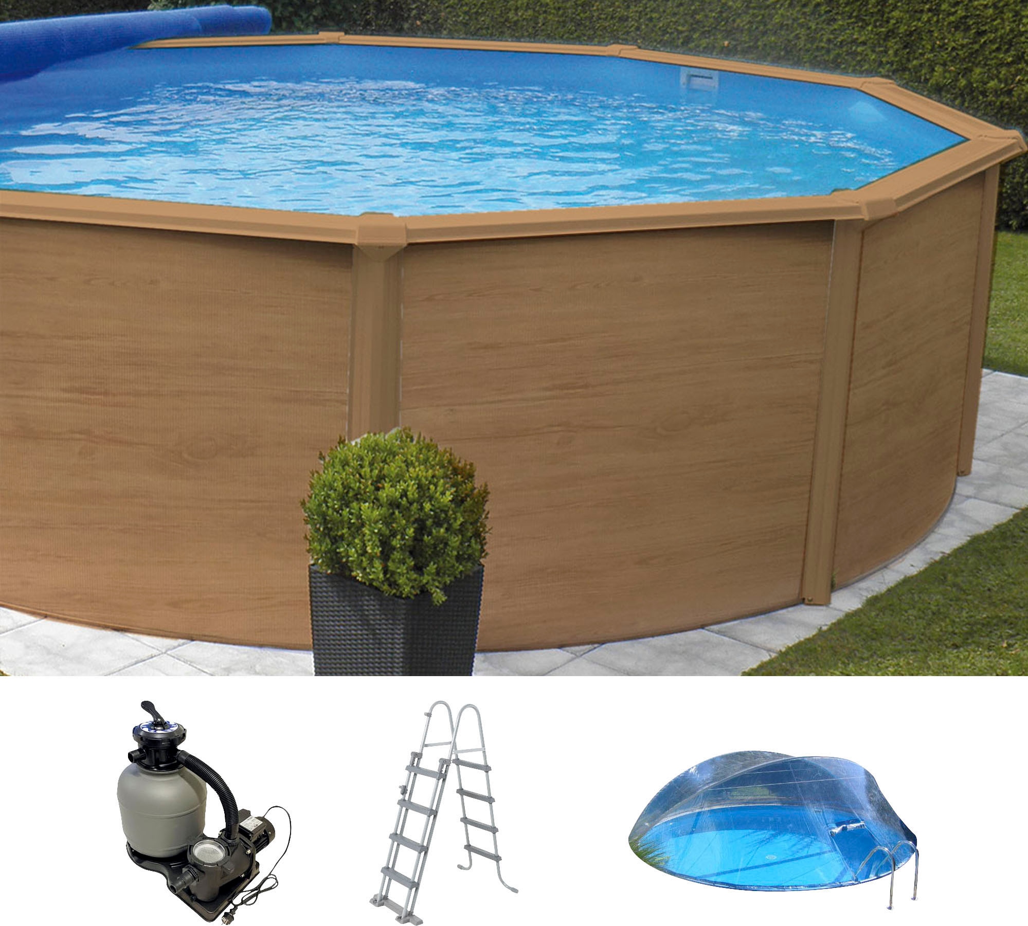 Rundpool »Wood Design CABRIO DOME inkl. Abdeckung zum Schutz des Wassers«, (Set, 5...