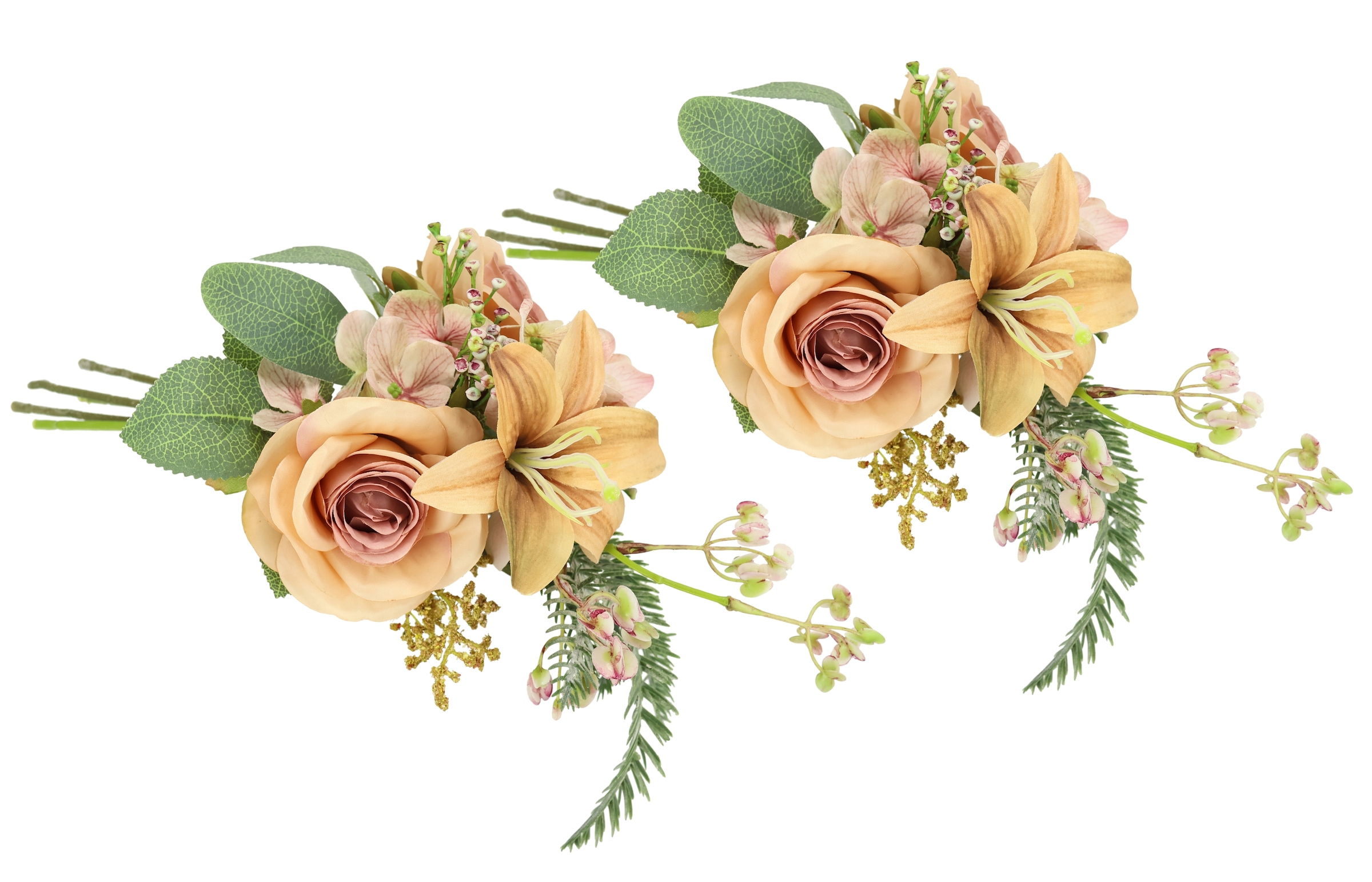 I.GE.A. Kunstblume »Kunstblumen-Strauß Rosen Lilien Hortensie« Blumenstrauß Bouquet Blume Grabschmuck Aufleger Grabdeko