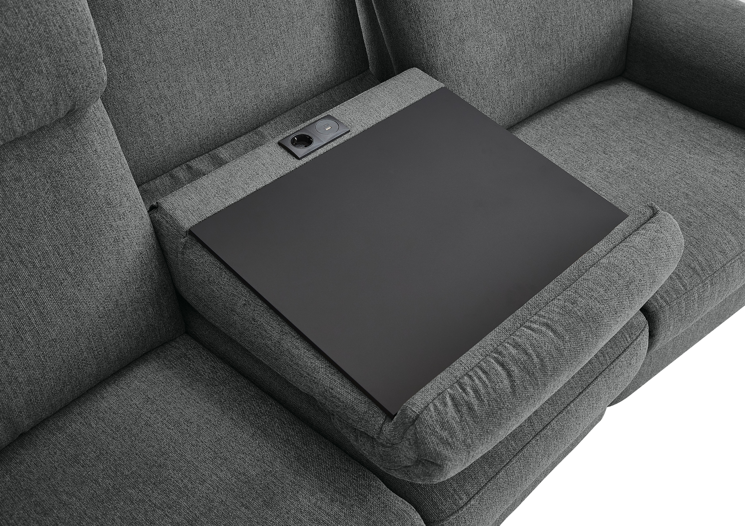 Home affaire Polstergarnitur »Turin, 2,5- & 3-Sitzer mit elektrischer Relaxfunktion« Set, 3-Sitzer mit Tischelement inkl. USB-Ladestation & Steckdose, 4 tlg. tlg. inkl. Tisch, USB & Steckdose, Federkern & pflegeleichtem Bezug