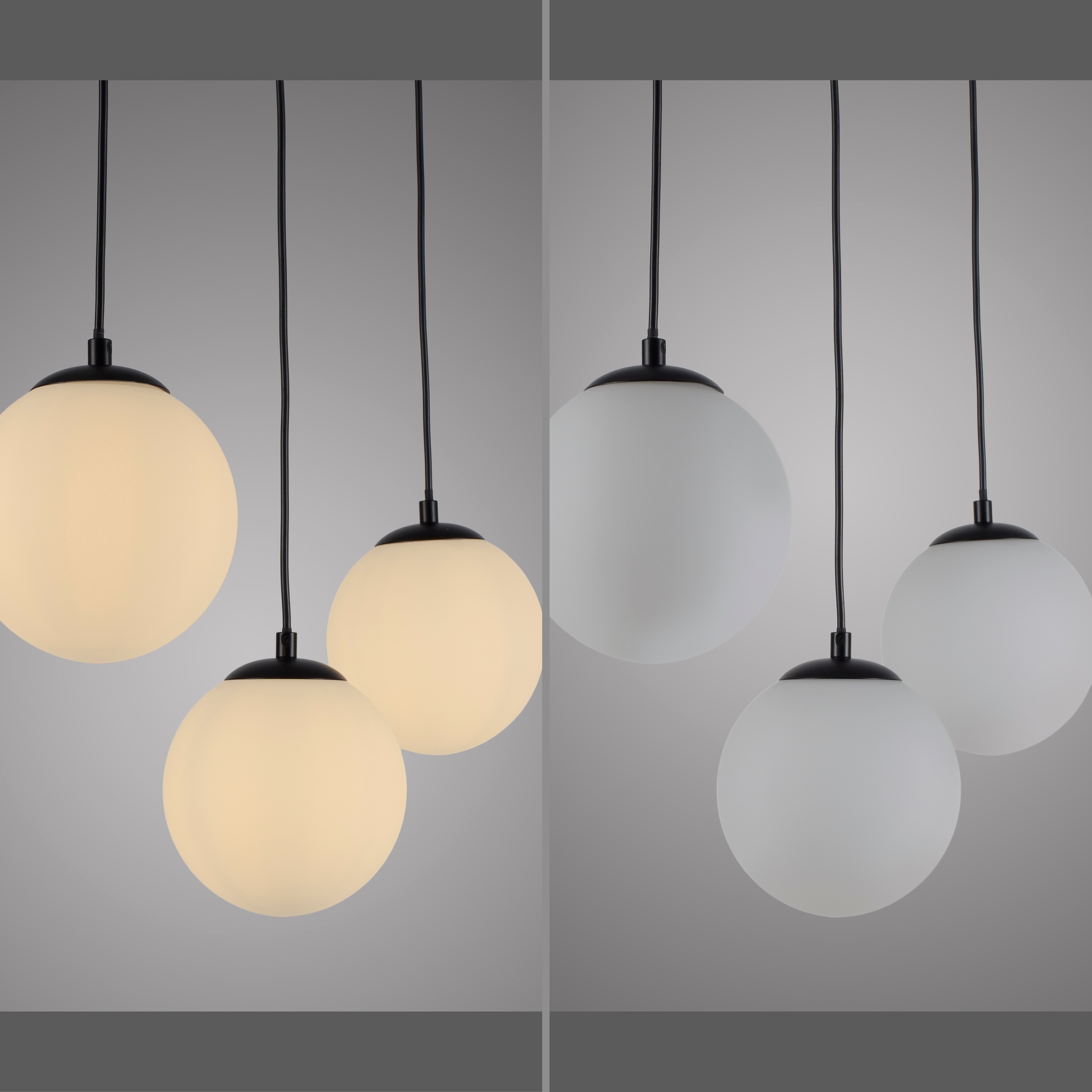 my home Pendelleuchte »Nymölla«, 3 flammig, Leuchtmittel E14 | ohne Leuchtmittel, Hängeleuchte mit großen Glaskugeln, amberfarben oder opal matt weiß