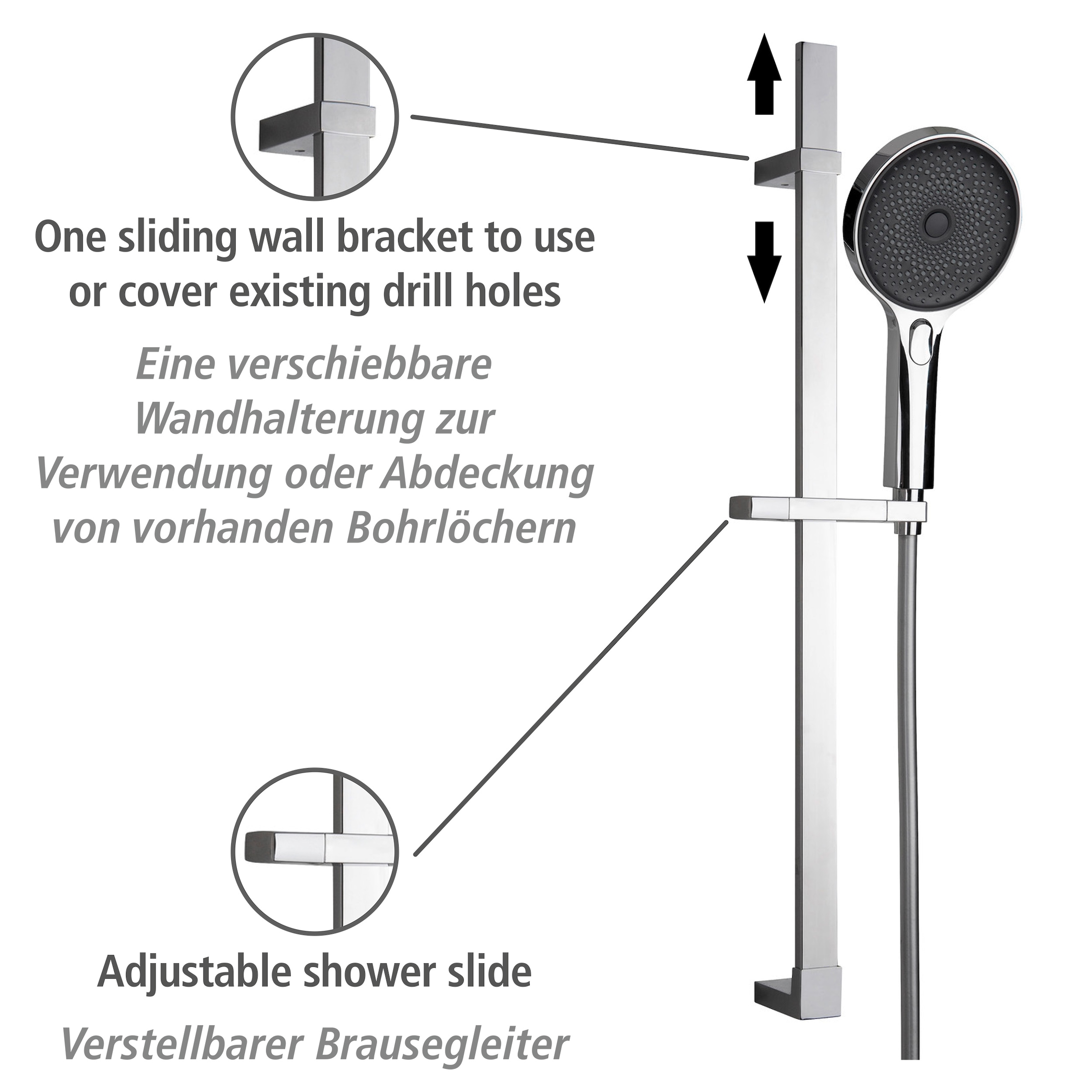 WENKO Stangenbrause-Set »Softwater«, Chrom, Länge Stange: 68 cm