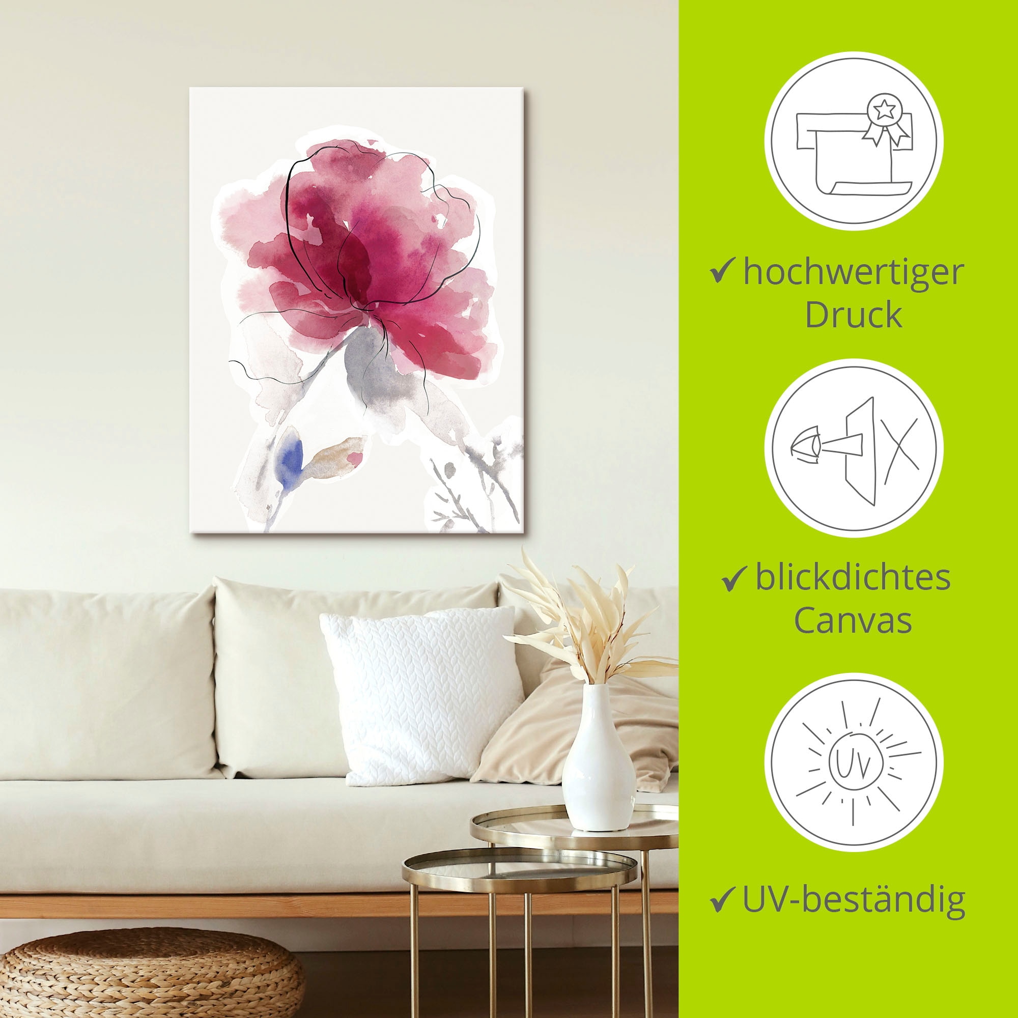 Artland Leinwandbild »Rosige Blüte II.« Blumenbilder 1 Stk. tlg. auf Holzrahmen gespannt