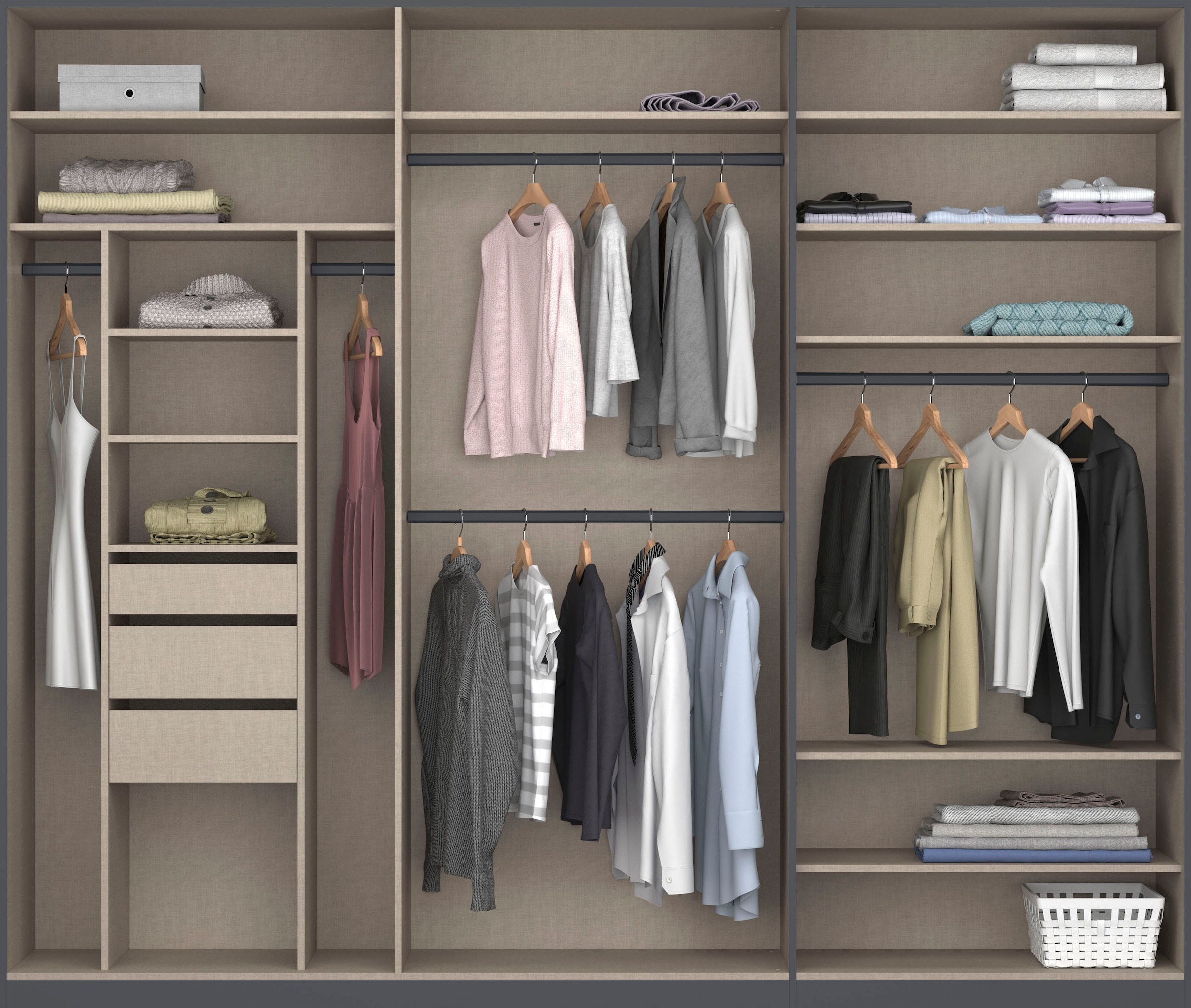 rauch Drehtürenschrank »Kleiderschrank Schrank Garderobe TOPSELLER OTELI inkl. Inneneinteilung«, (erhältlich in Breiten 91-360 cm, ab Breite 136cm inkl. Innenschubladen), mit zusätzlichen Einlegeböden, optional mit Spiegel MADE IN GERMANY
